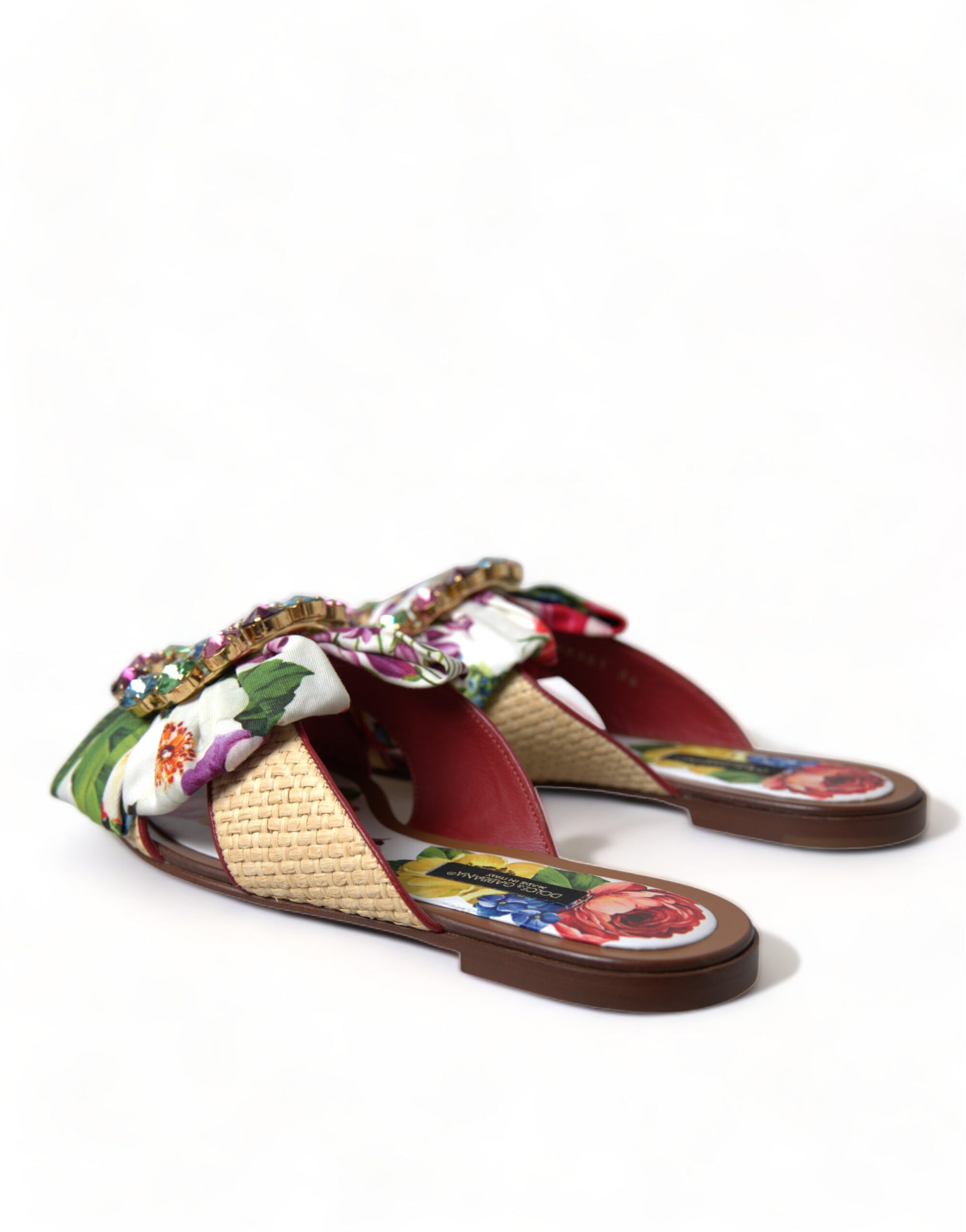 Dolce & Gabbana Multicolor Floral Flats Crystal Sandals Shoes Curated Luxury Accessories by Orvyn