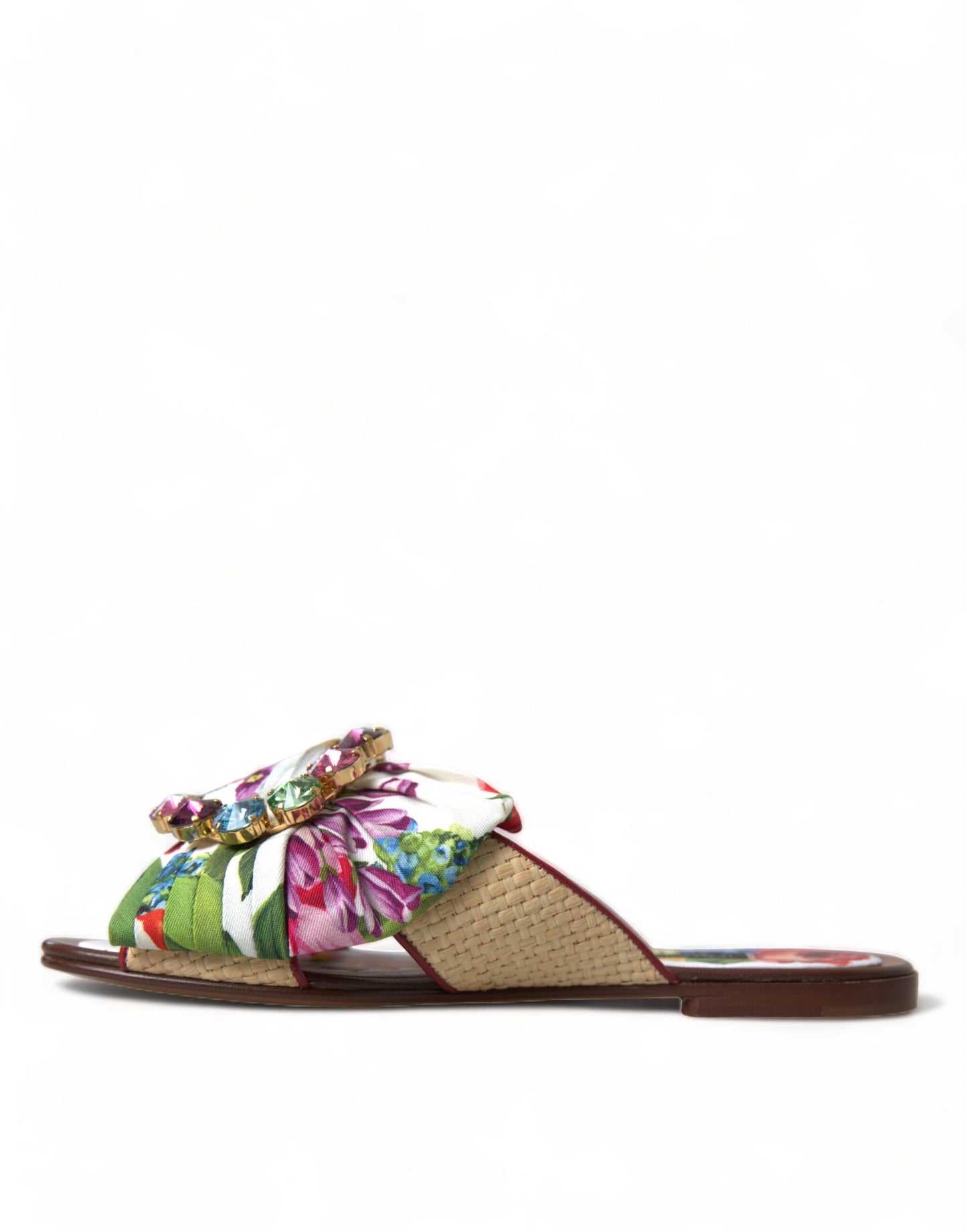 Dolce & Gabbana Multicolor Floral Flats Crystal Sandals Shoes Curated Luxury Accessories by Orvyn