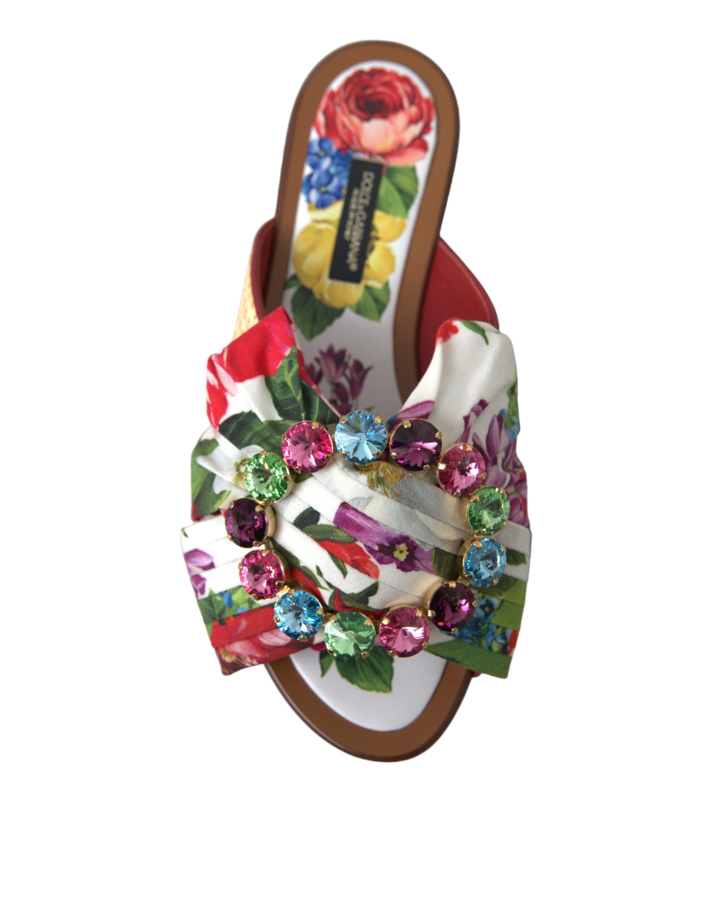 Dolce & Gabbana Multicolor Floral Flats Crystal Sandals Shoes Curated Luxury Accessories by Orvyn