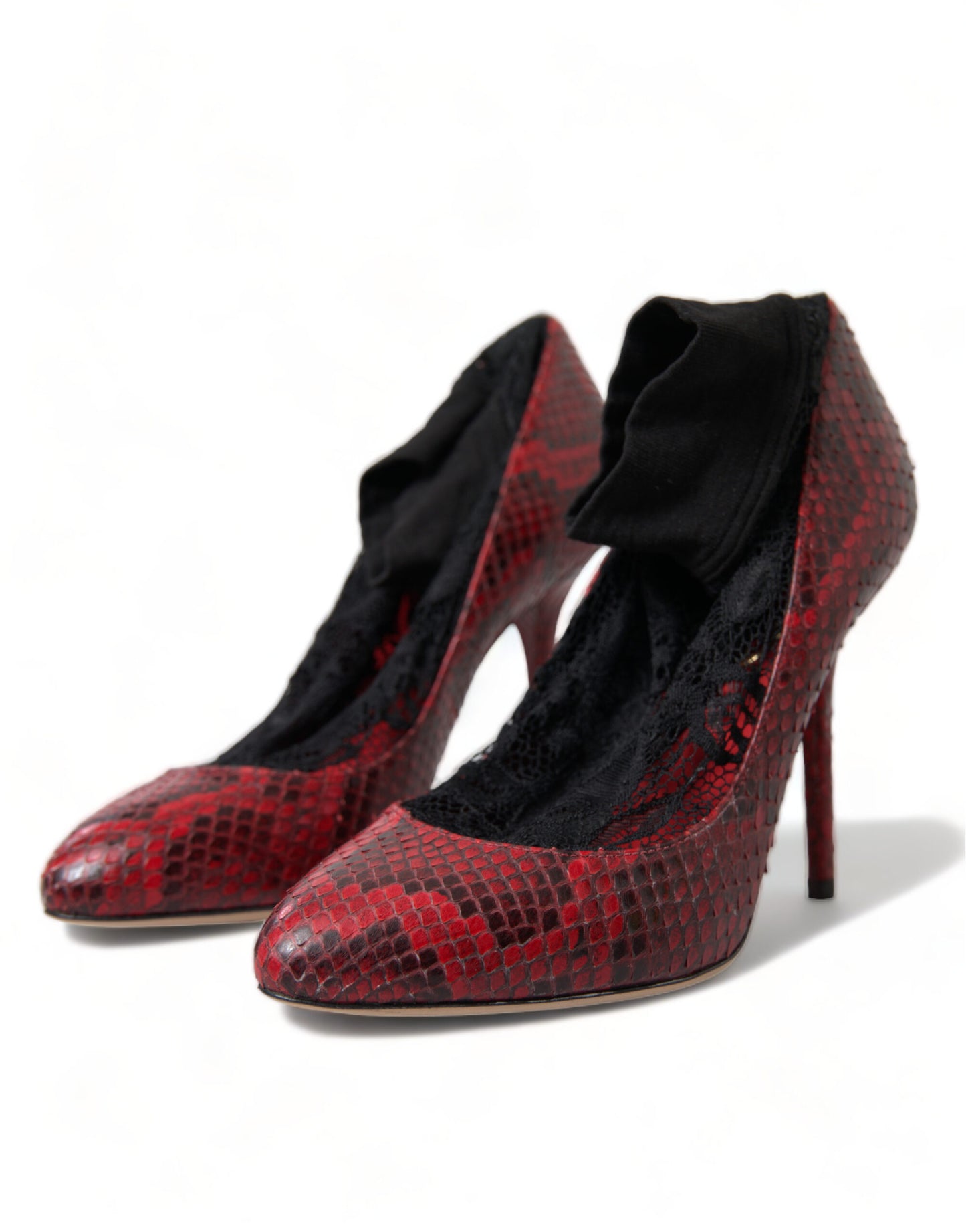 Dolce & Gabbana Red Ayers Leather Lace Socks Pumps Shoes Curated Luxury Accessories by Orvyn