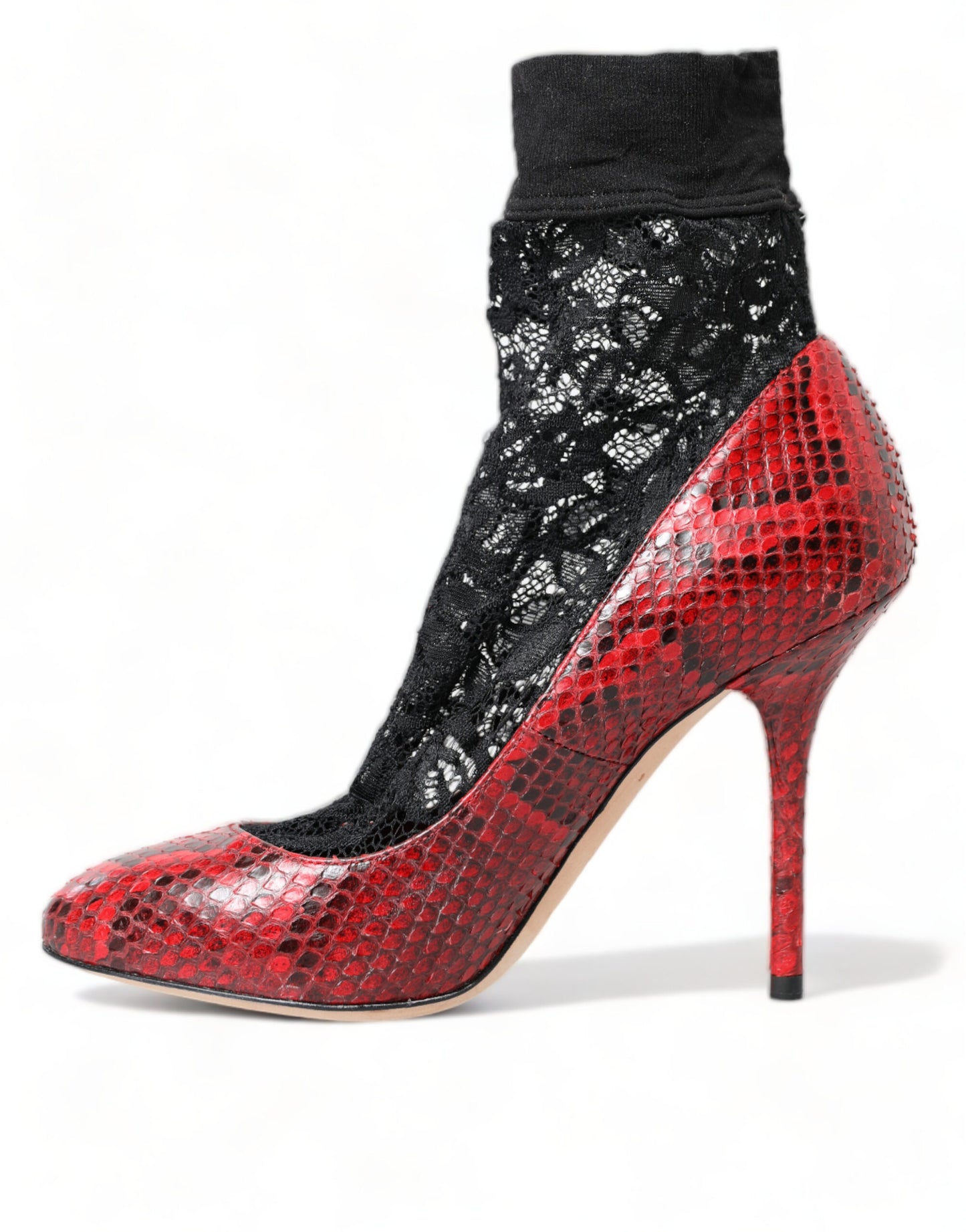 Dolce & Gabbana Red Ayers Leather Lace Socks Pumps Shoes Curated Luxury Accessories by Orvyn