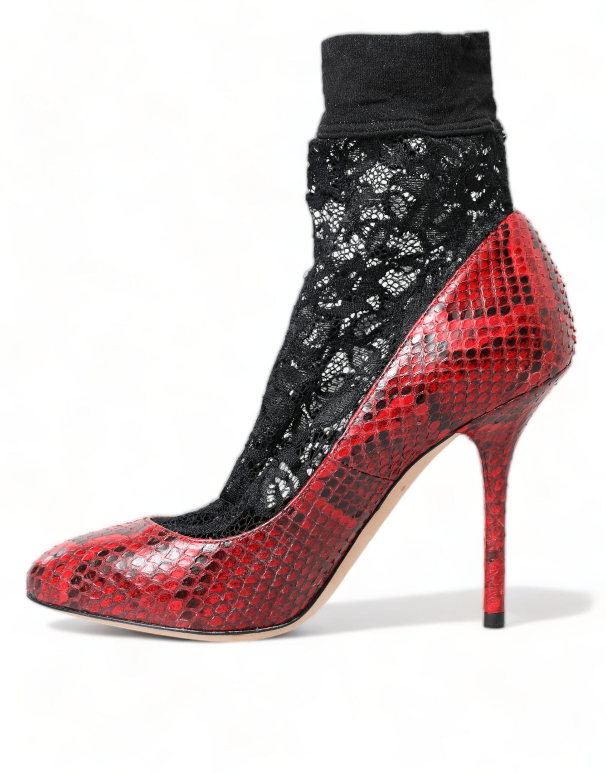 Dolce & Gabbana Red Ayers Leather Lace Socks Pumps Shoes Curated Luxury Accessories by Orvyn