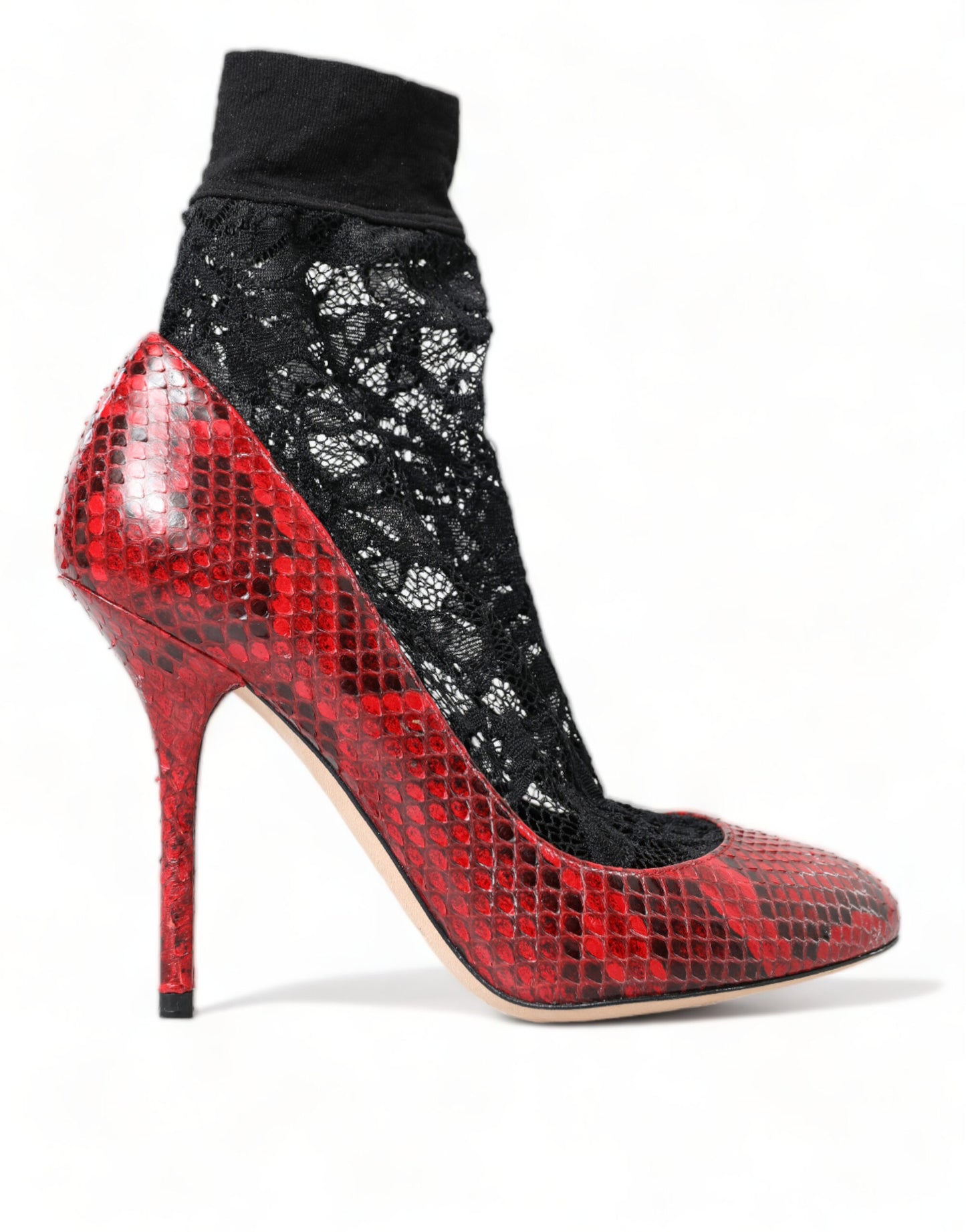 Dolce & Gabbana Red Ayers Leather Lace Socks Pumps Shoes Curated Luxury Accessories by Orvyn