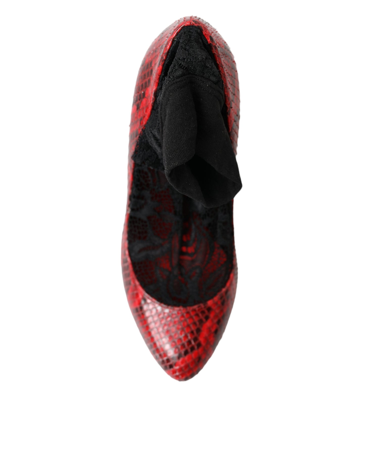 Dolce & Gabbana Red Ayers Leather Lace Socks Pumps Shoes Curated Luxury Accessories by Orvyn