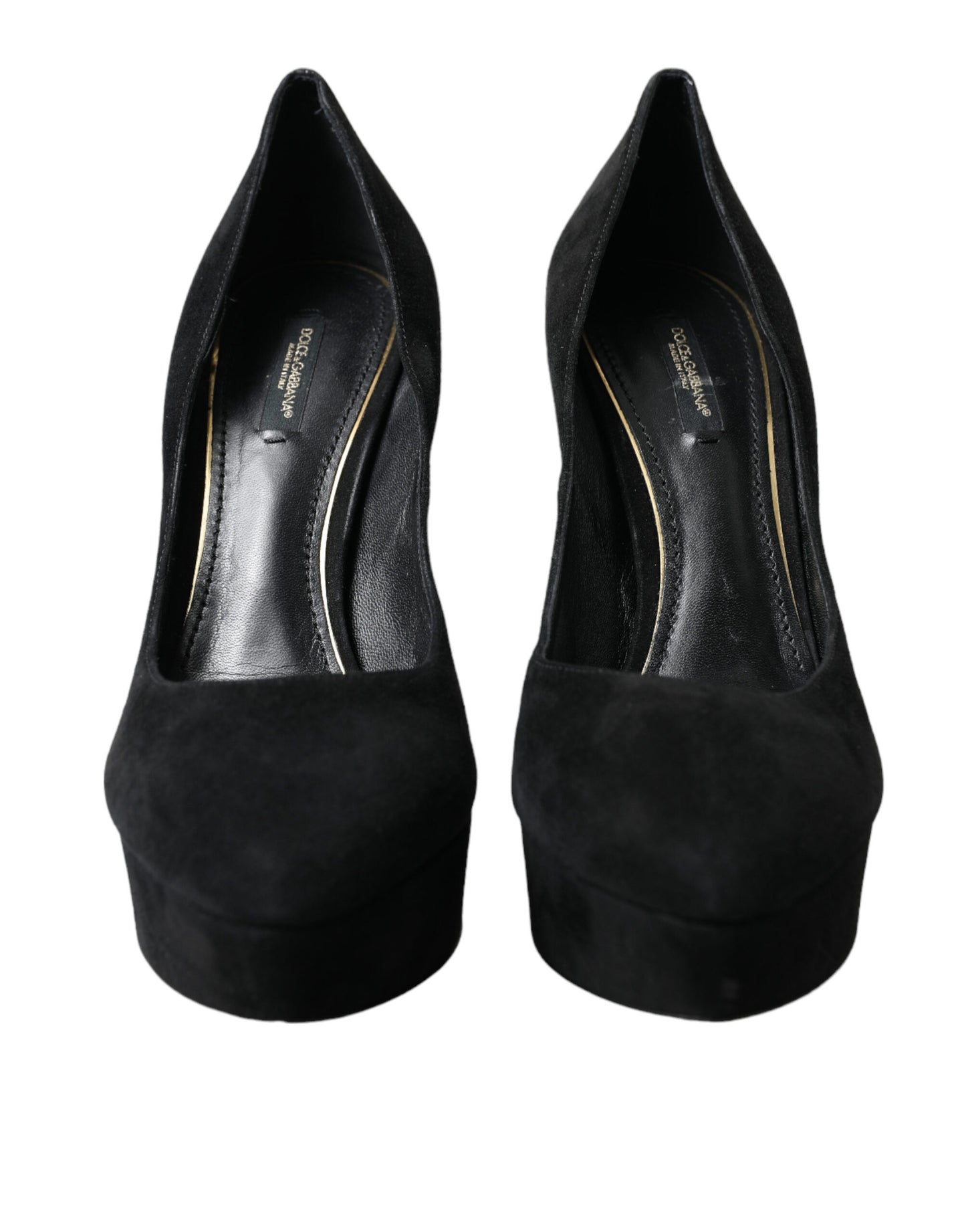 Dolce & Gabbana Black Suede Leather Platform Heel Pumps Shoes Curated Luxury Accessories by Orvyn