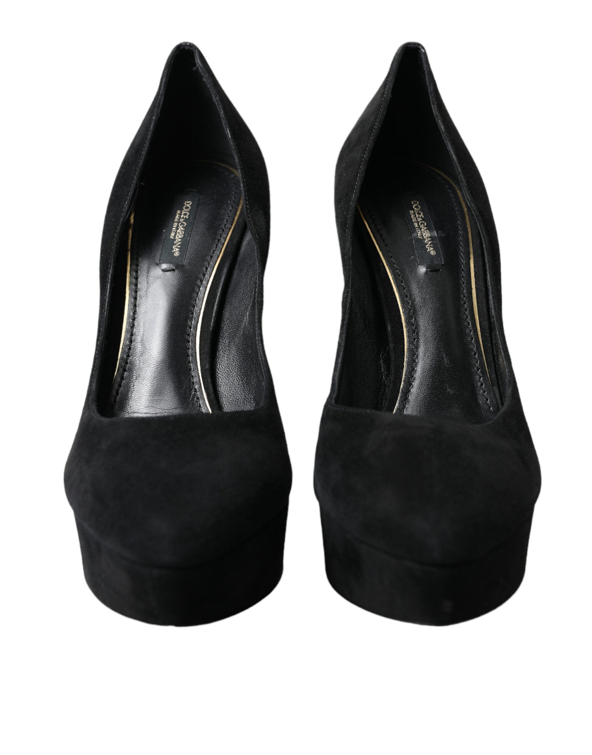 Dolce & Gabbana Black Suede Leather Platform Heel Pumps Shoes Curated Luxury Accessories by Orvyn