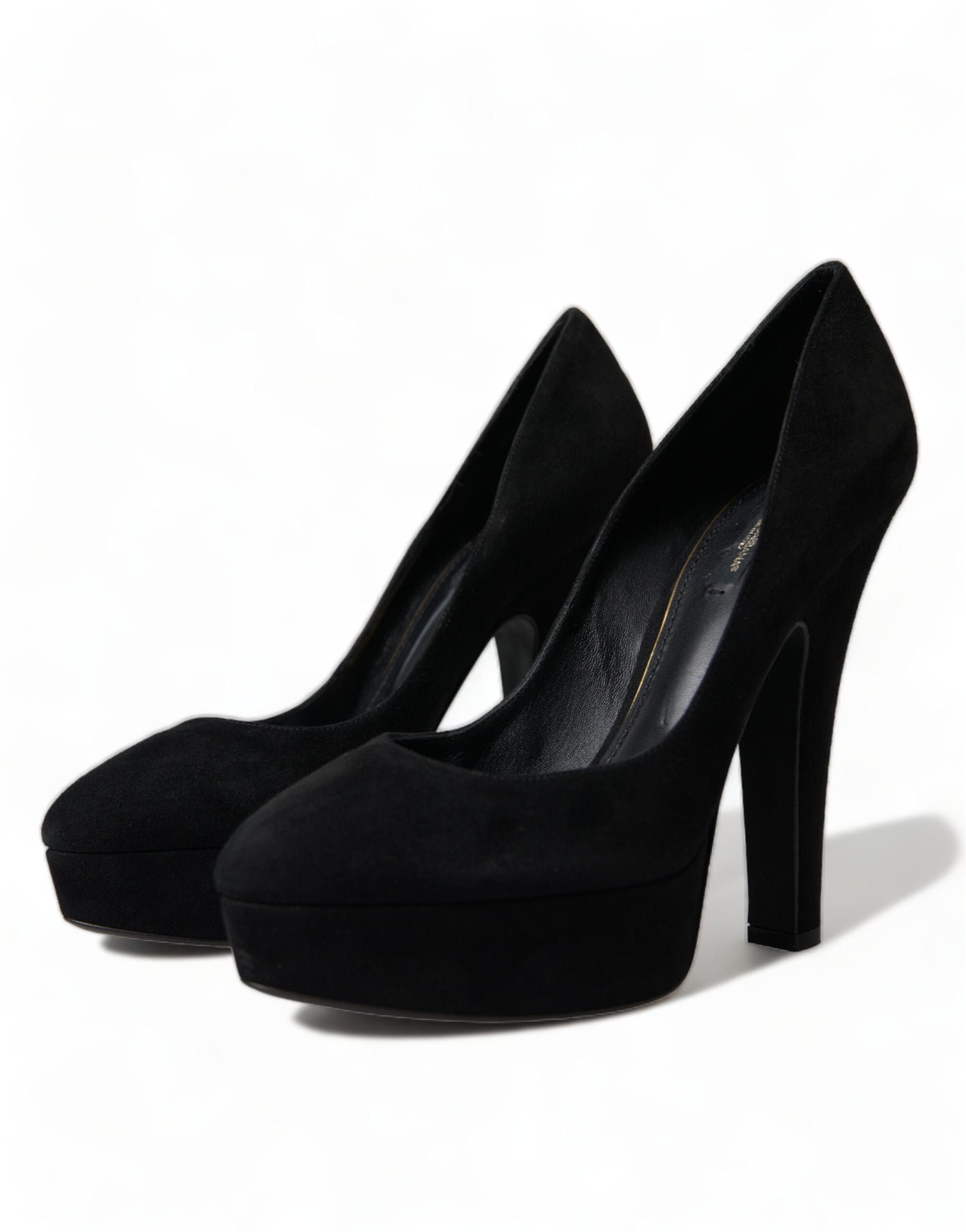 Dolce & Gabbana Black Suede Leather Platform Heel Pumps Shoes Curated Luxury Accessories by Orvyn