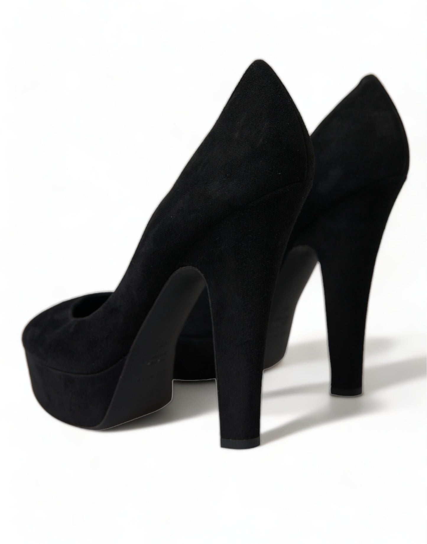 Dolce & Gabbana Black Suede Leather Platform Heel Pumps Shoes Curated Luxury Accessories by Orvyn