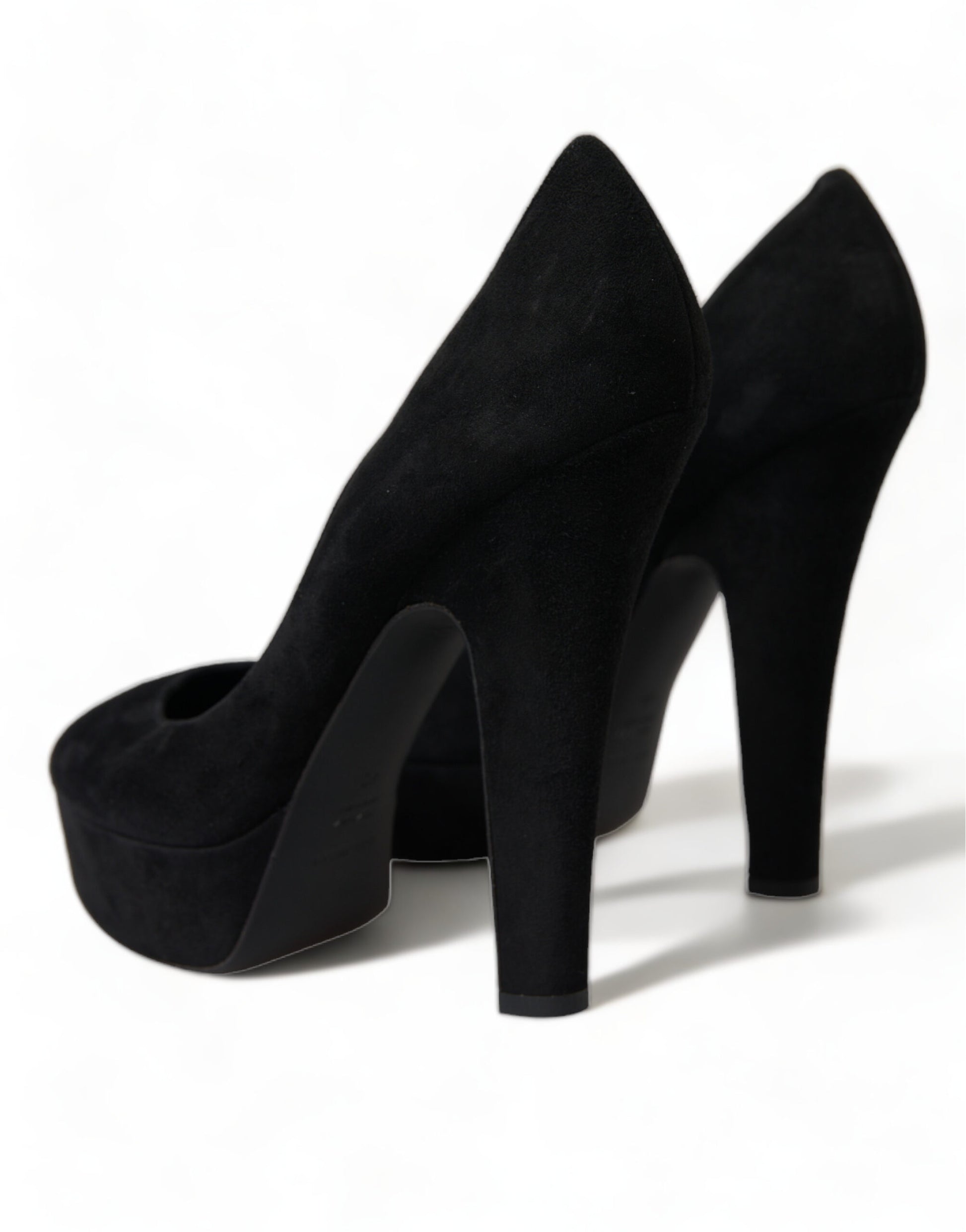 Dolce & Gabbana Black Suede Leather Platform Heel Pumps Shoes Curated Luxury Accessories by Orvyn