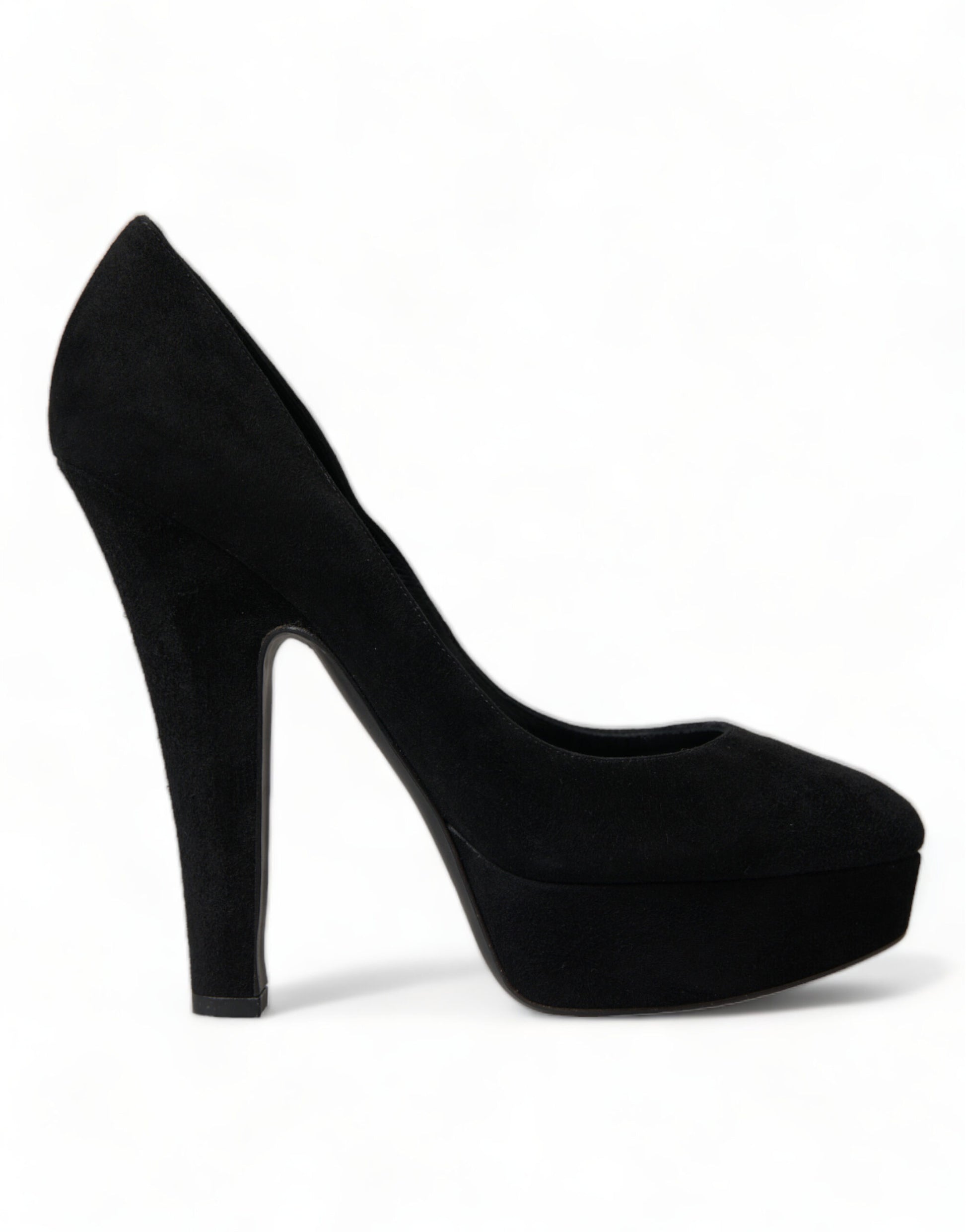 Dolce & Gabbana Black Suede Leather Platform Heel Pumps Shoes Curated Luxury Accessories by Orvyn