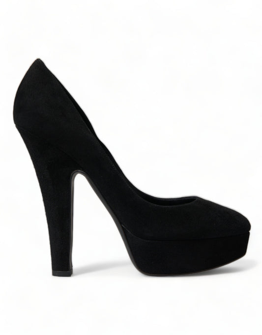 Dolce & Gabbana Black Suede Leather Platform Heel Pumps Shoes Curated Luxury Accessories by Orvyn