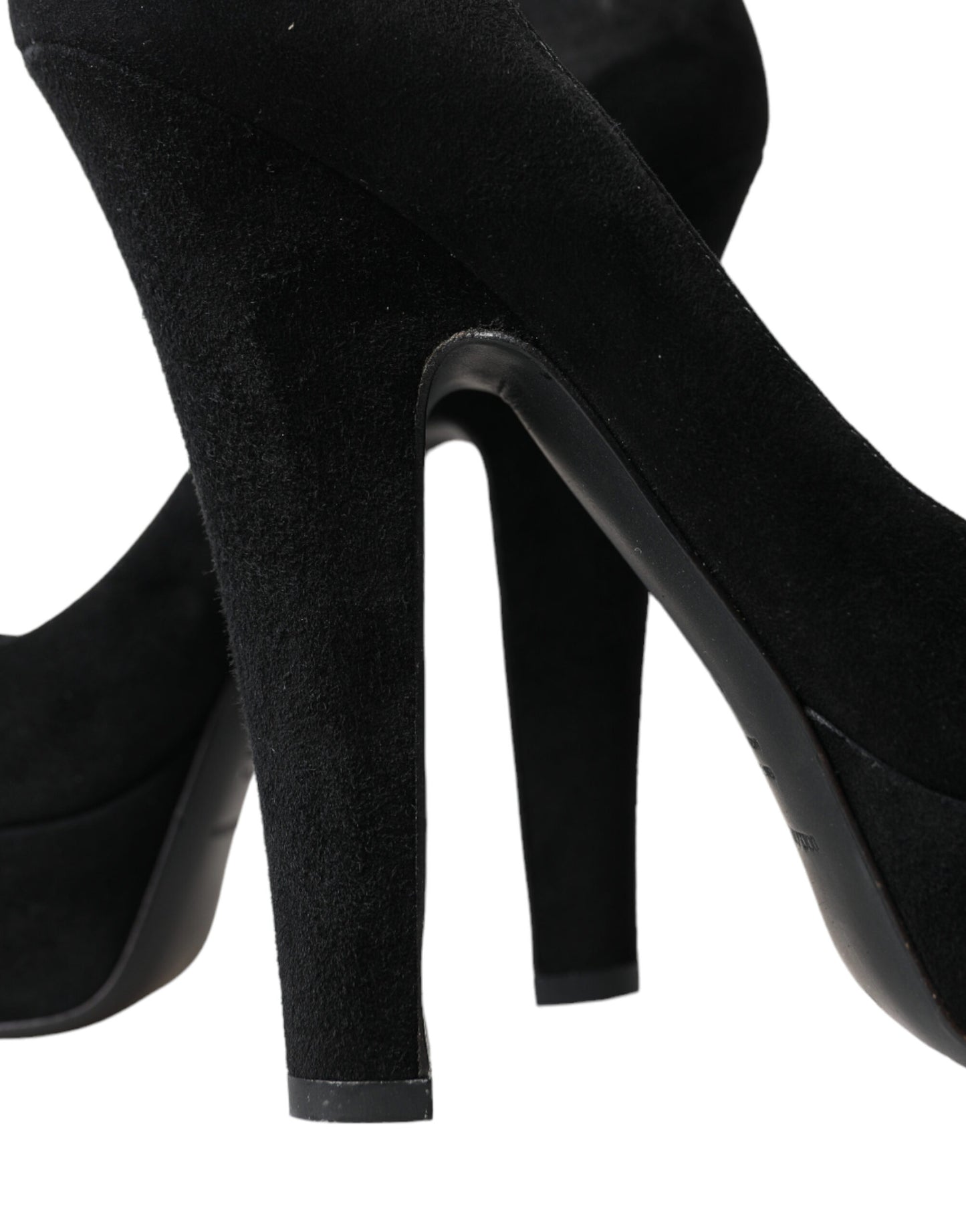 Dolce & Gabbana Black Suede Leather Platform Heel Pumps Shoes Curated Luxury Accessories by Orvyn