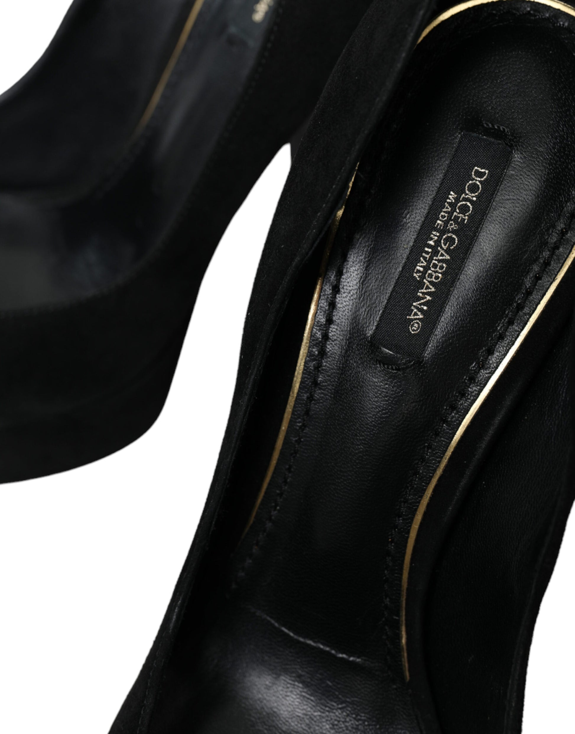 Dolce & Gabbana Black Suede Leather Platform Heel Pumps Shoes Curated Luxury Accessories by Orvyn