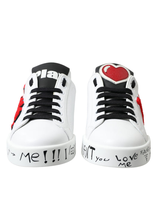 Dolce & Gabbana White Love Patch Portofino Classic Sneakers Shoes Curated Luxury Accessories by Orvyn