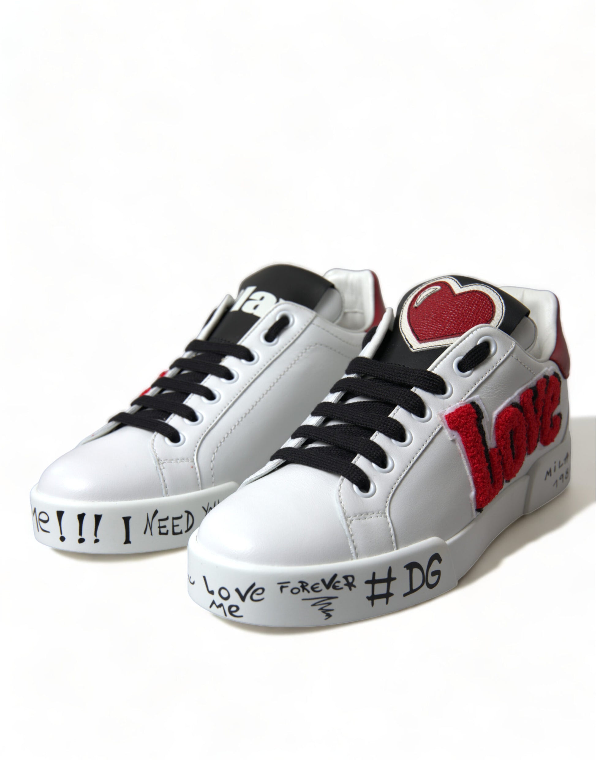 Dolce & Gabbana White Love Patch Portofino Classic Sneakers Shoes Curated Luxury Accessories by Orvyn