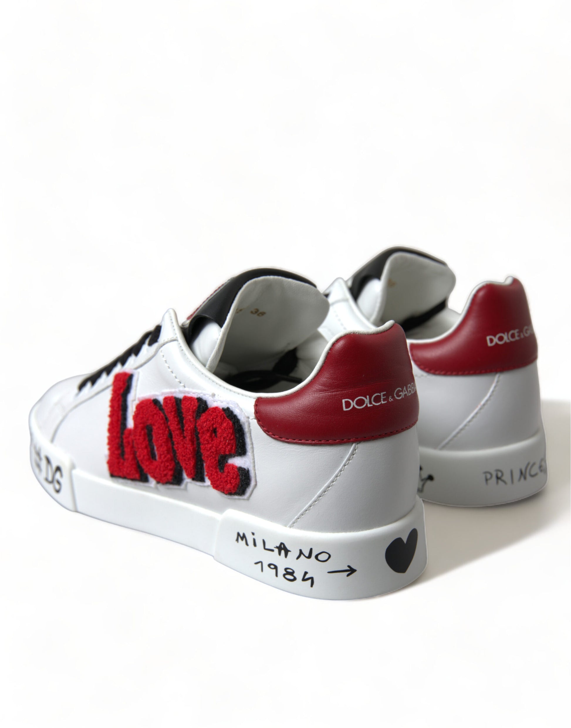 Dolce & Gabbana White Love Patch Portofino Classic Sneakers Shoes Curated Luxury Accessories by Orvyn