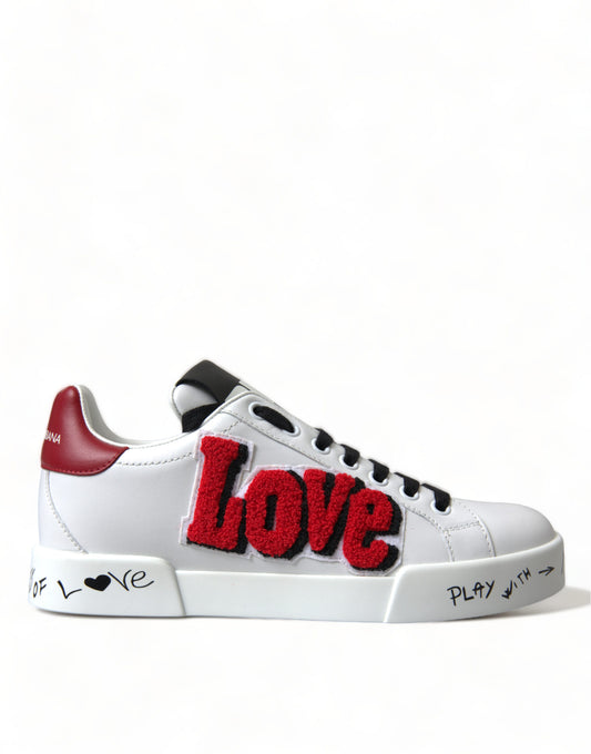 Dolce & Gabbana White Love Patch Portofino Classic Sneakers Shoes Curated Luxury Accessories by Orvyn
