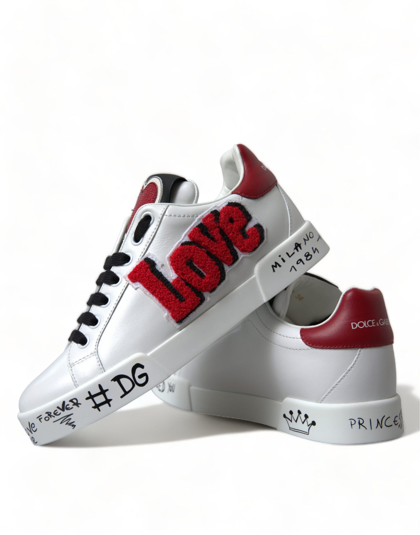 Dolce & Gabbana White Love Patch Portofino Classic Sneakers Shoes Curated Luxury Accessories by Orvyn