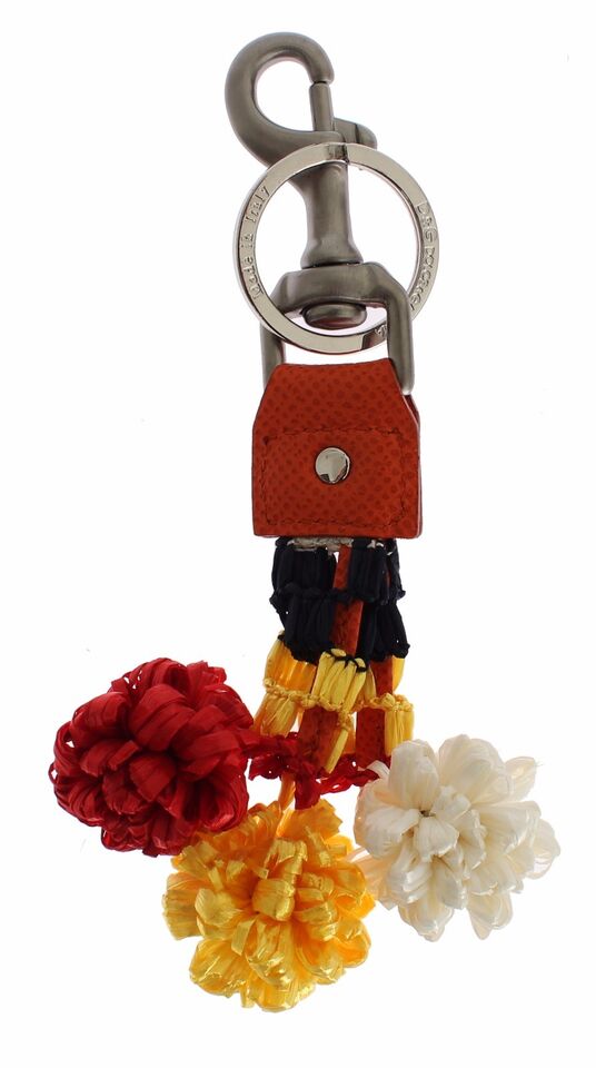 Dolce & Gabbana Red White Raffia Leather Clasp Finder Keyring Keychain Curated Luxury Accessories by Orvyn