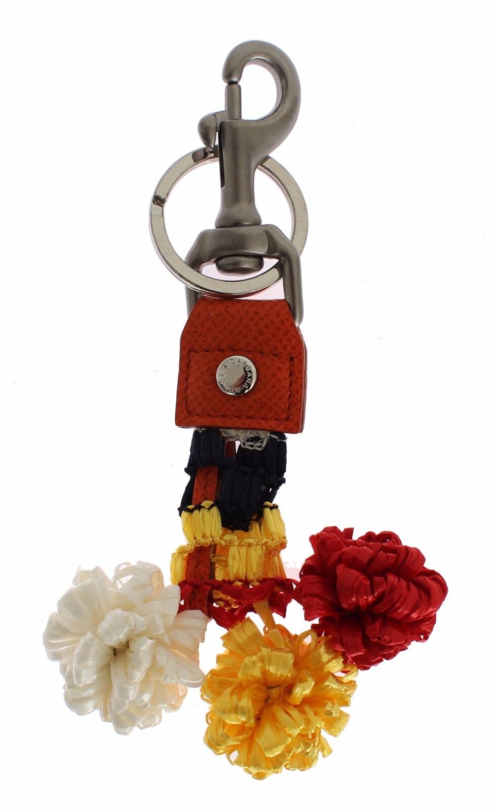 Dolce & Gabbana Red White Raffia Leather Clasp Finder Keyring Keychain Curated Luxury Accessories by Orvyn