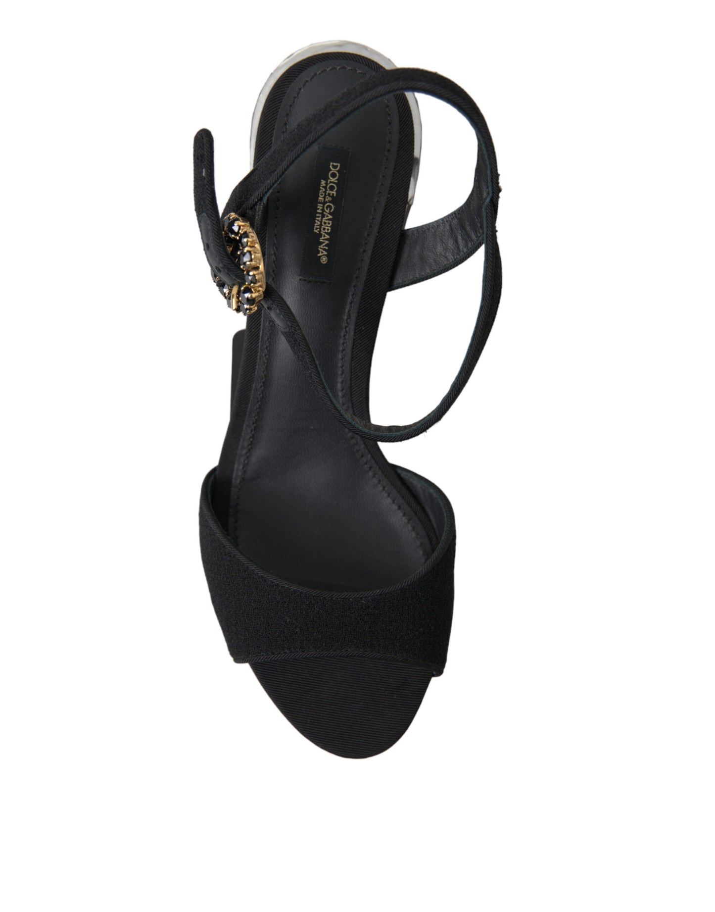 Dolce & Gabbana Black Crystals Ankle Strap Sandals Shoes Curated Luxury Accessories by Orvyn