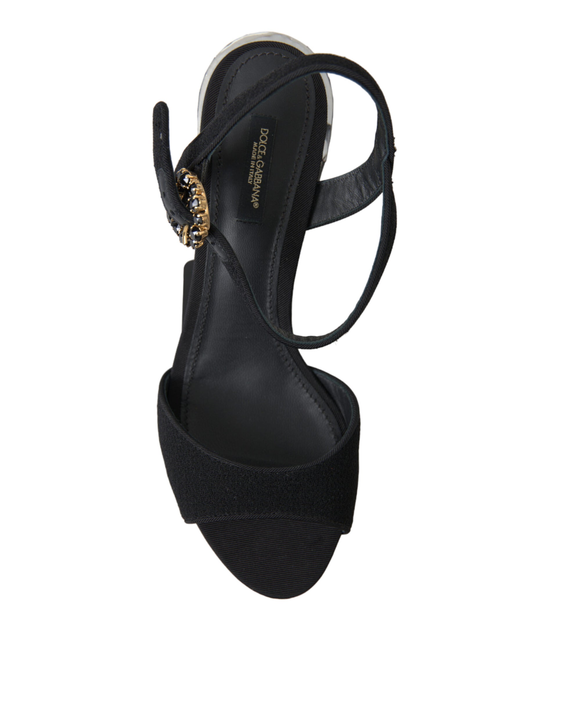 Dolce & Gabbana Black Crystals Ankle Strap Sandals Shoes Curated Luxury Accessories by Orvyn