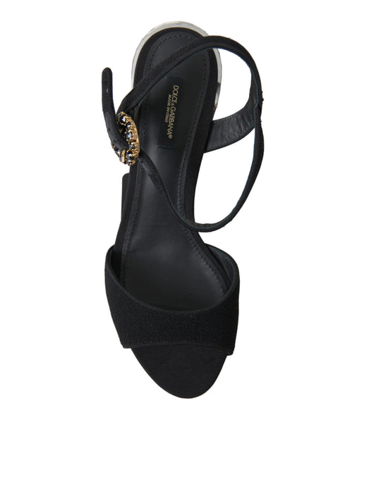Dolce & Gabbana Black Crystals Ankle Strap Sandals Shoes Curated Luxury Accessories by Orvyn