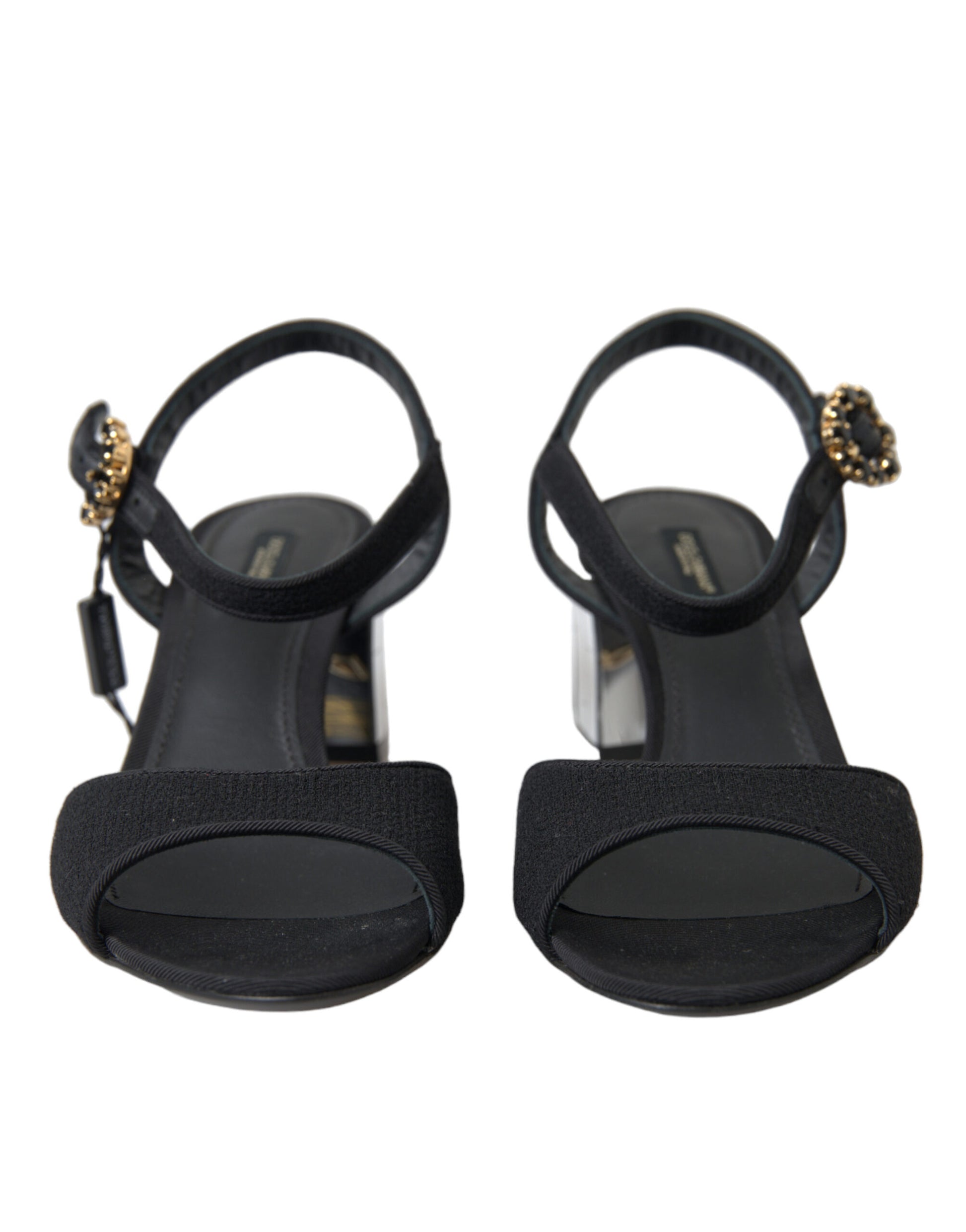 Dolce & Gabbana Black Crystals Ankle Strap Sandals Shoes Curated Luxury Accessories by Orvyn
