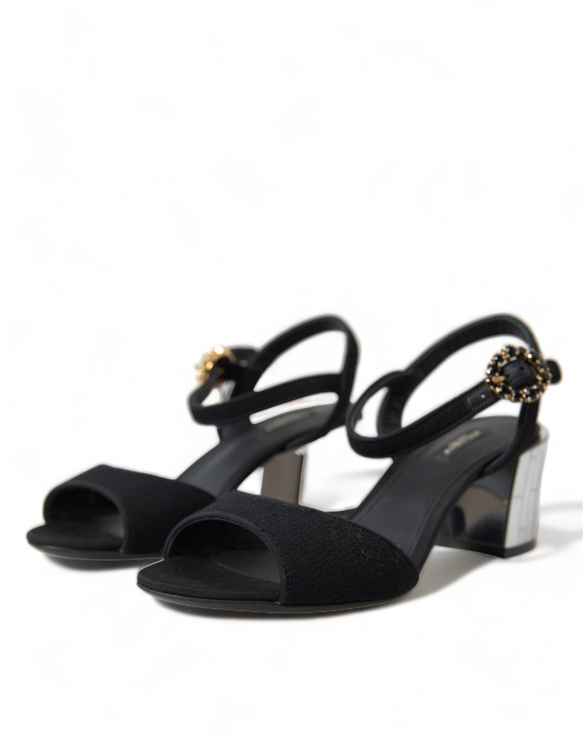 Dolce & Gabbana Black Crystals Ankle Strap Sandals Shoes Curated Luxury Accessories by Orvyn