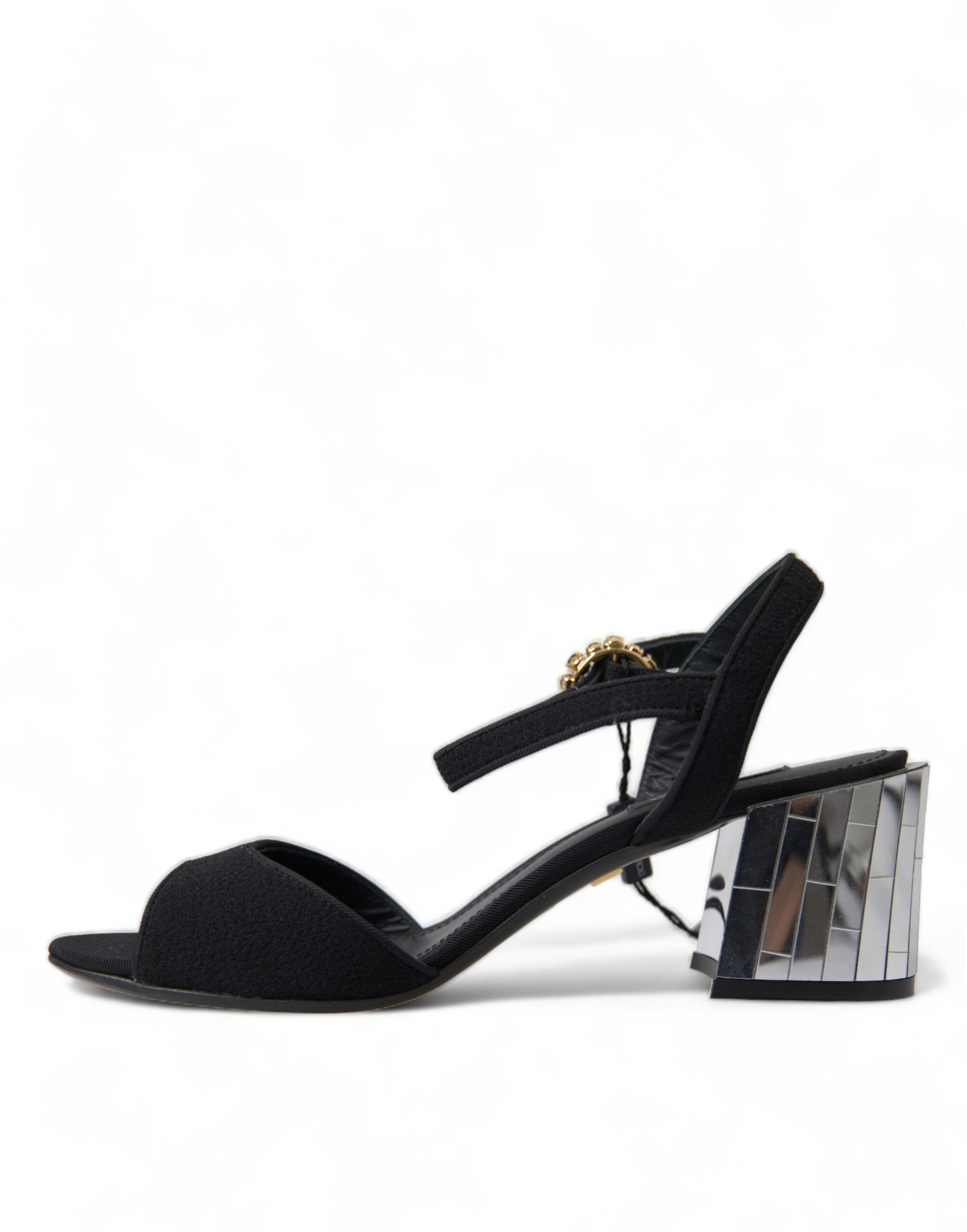 Dolce & Gabbana Black Crystals Ankle Strap Sandals Shoes Curated Luxury Accessories by Orvyn