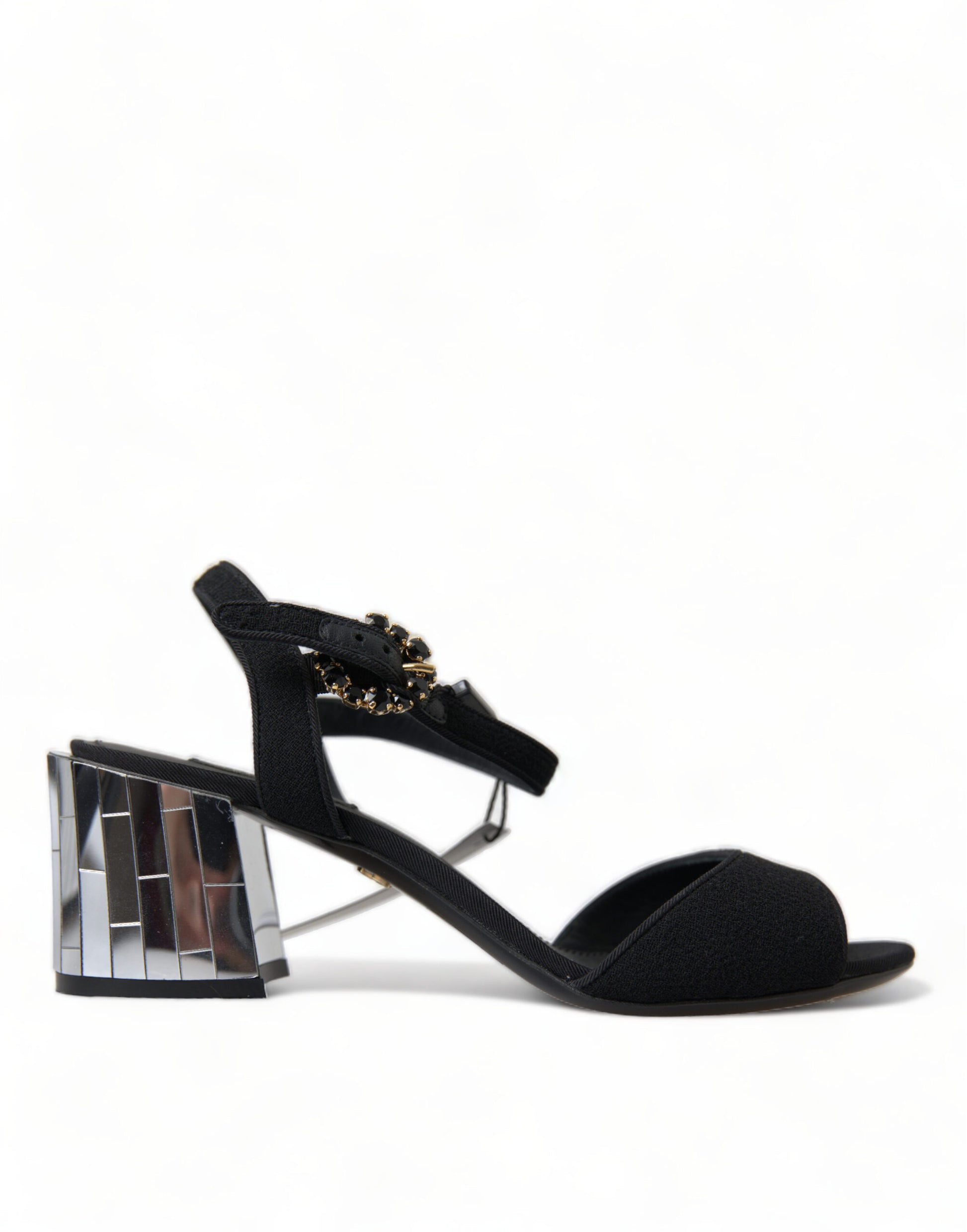 Dolce & Gabbana Black Crystals Ankle Strap Sandals Shoes Curated Luxury Accessories by Orvyn