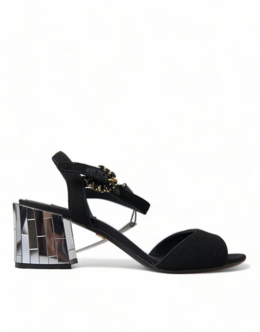 Dolce & Gabbana Black Crystals Ankle Strap Sandals Shoes Curated Luxury Accessories by Orvyn