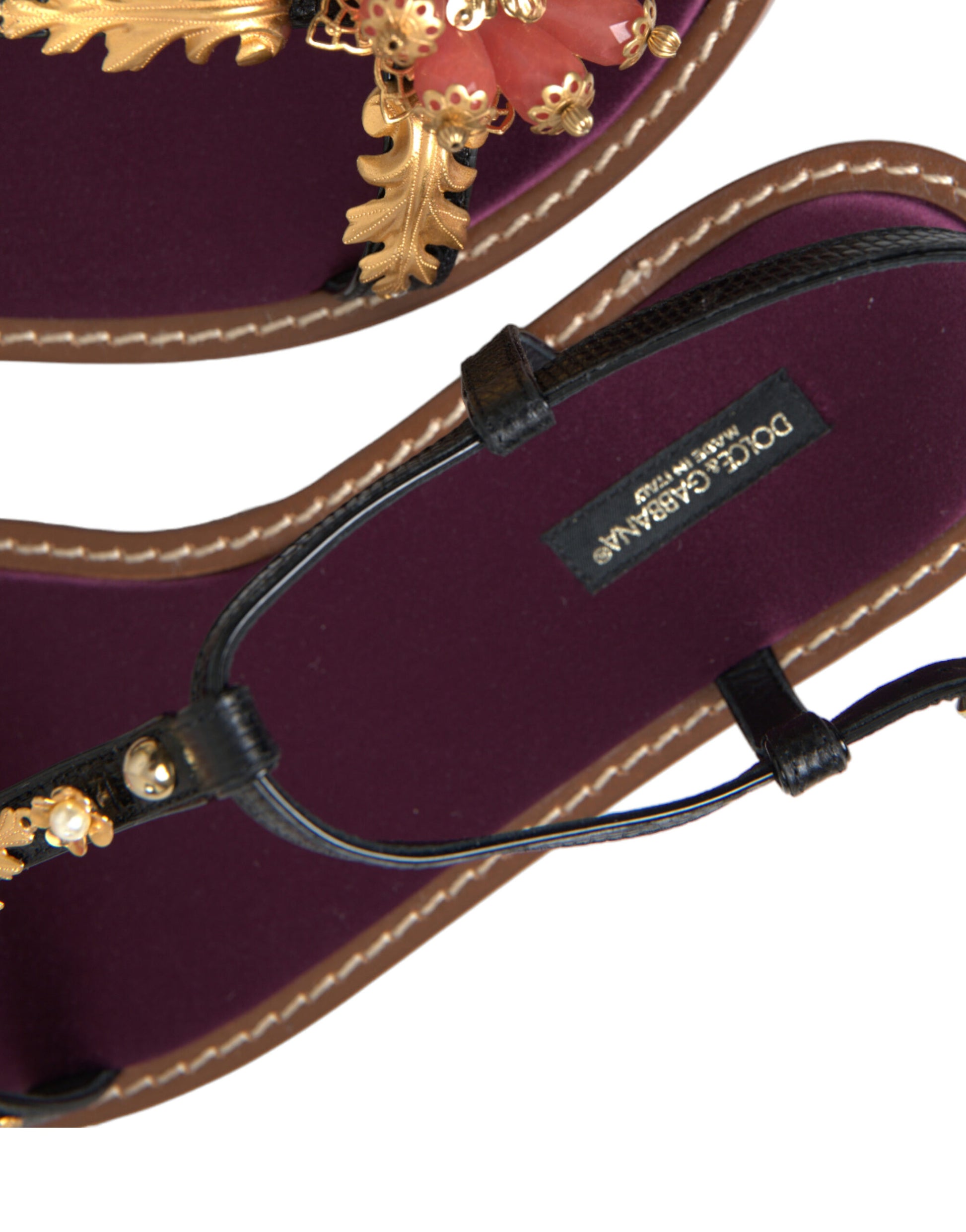 Dolce & Gabbana Black Crystal Gold Sandals Leather Shoes Curated Luxury Accessories by Orvyn