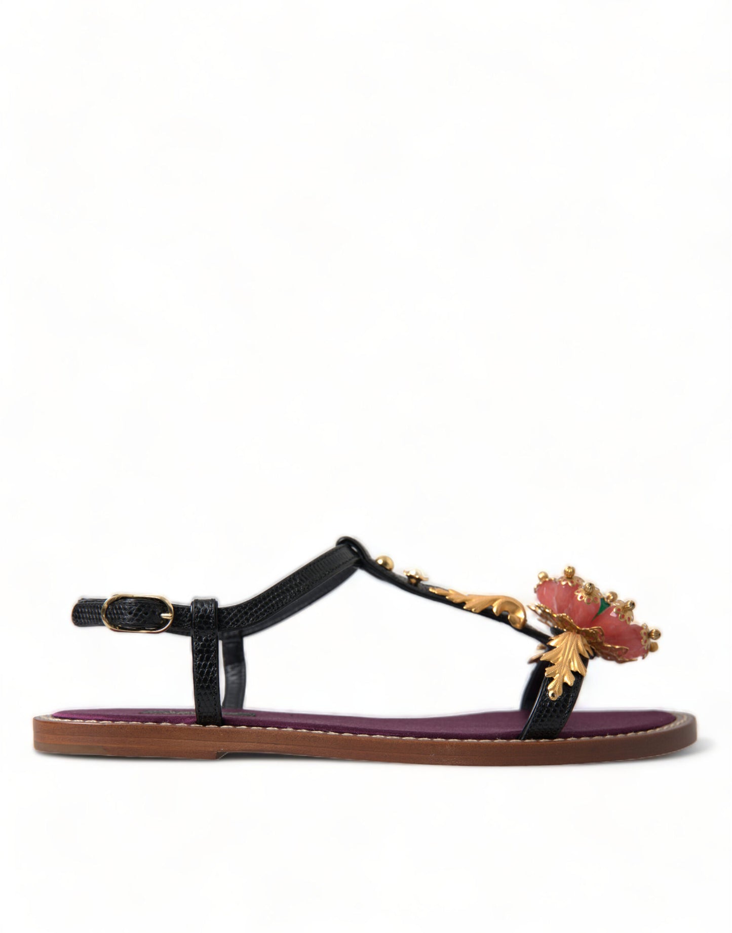 Dolce & Gabbana Black Crystal Gold Sandals Leather Shoes Curated Luxury Accessories by Orvyn