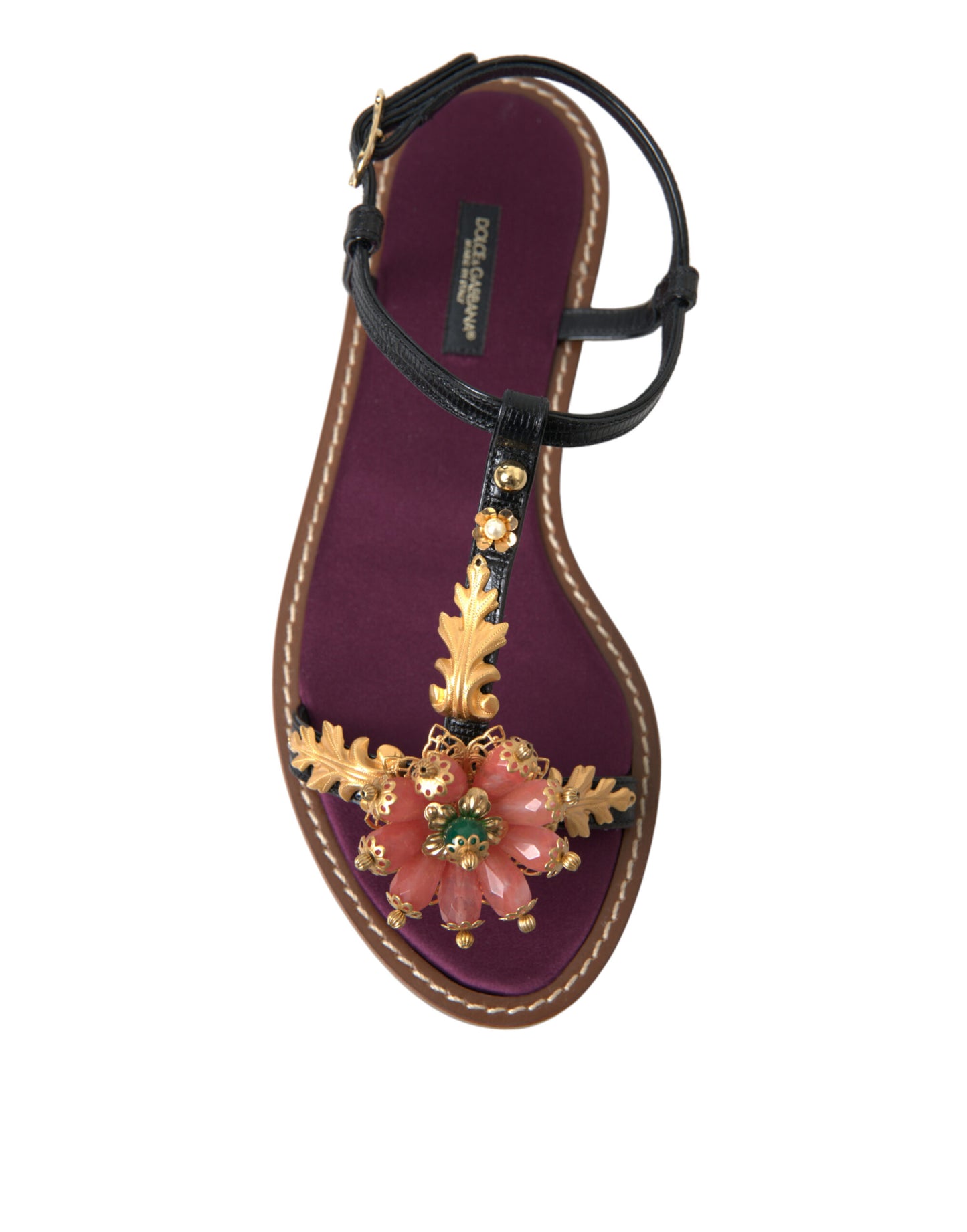 Dolce & Gabbana Black Crystal Gold Sandals Leather Shoes Curated Luxury Accessories by Orvyn