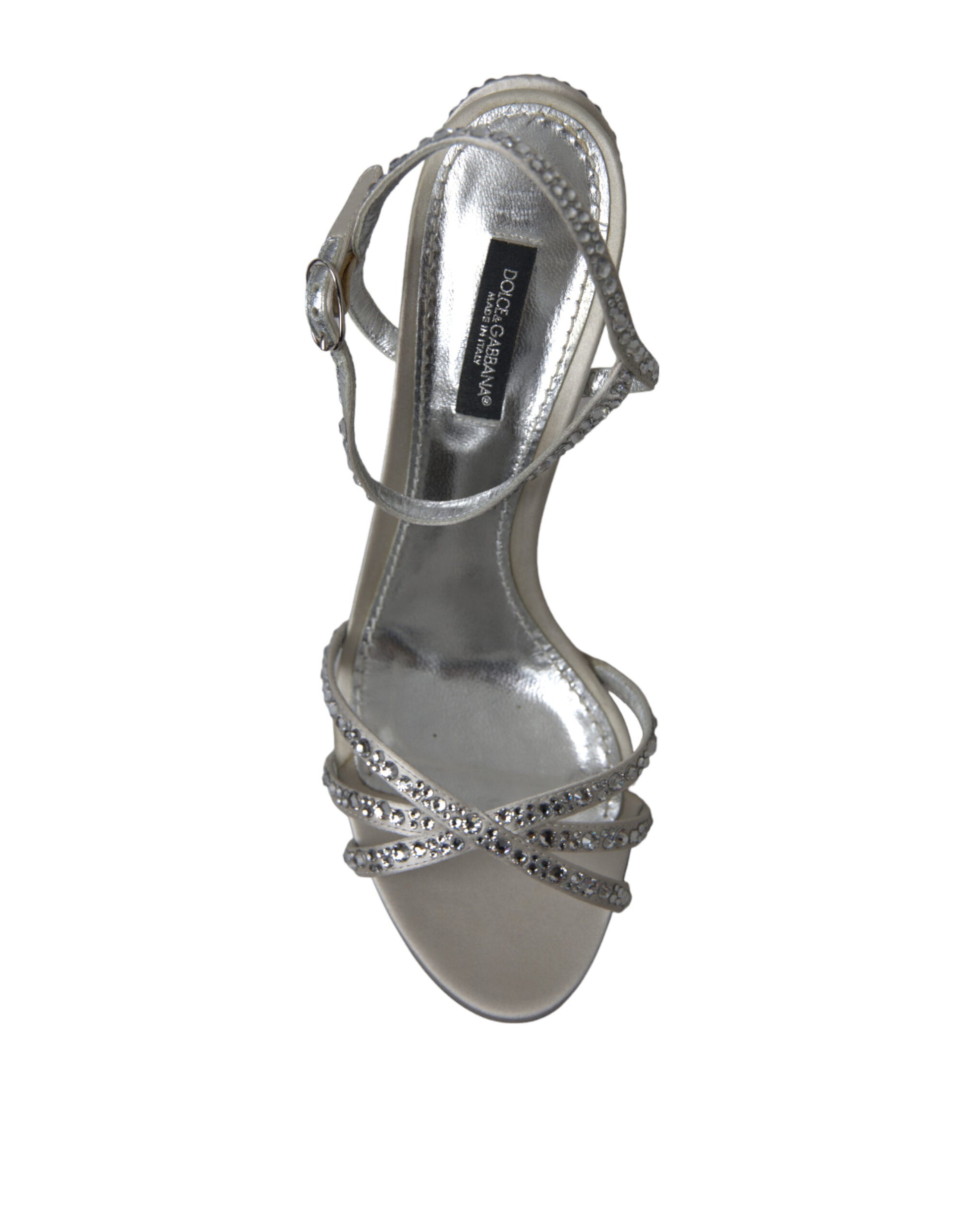 Dolce & Gabbana Silver Crystal Ankle Strap Sandals Shoes Curated Luxury Accessories by Orvyn