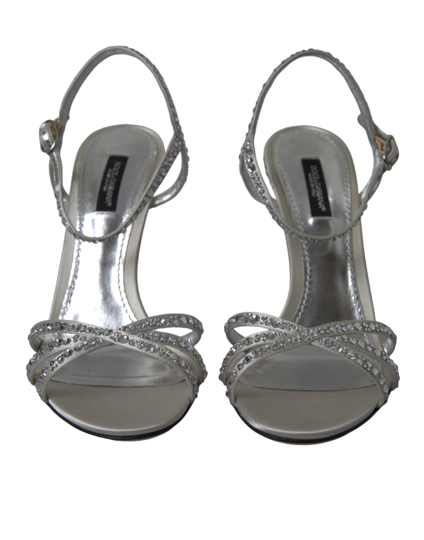 Dolce & Gabbana Silver Crystal Ankle Strap Sandals Shoes Curated Luxury Accessories by Orvyn
