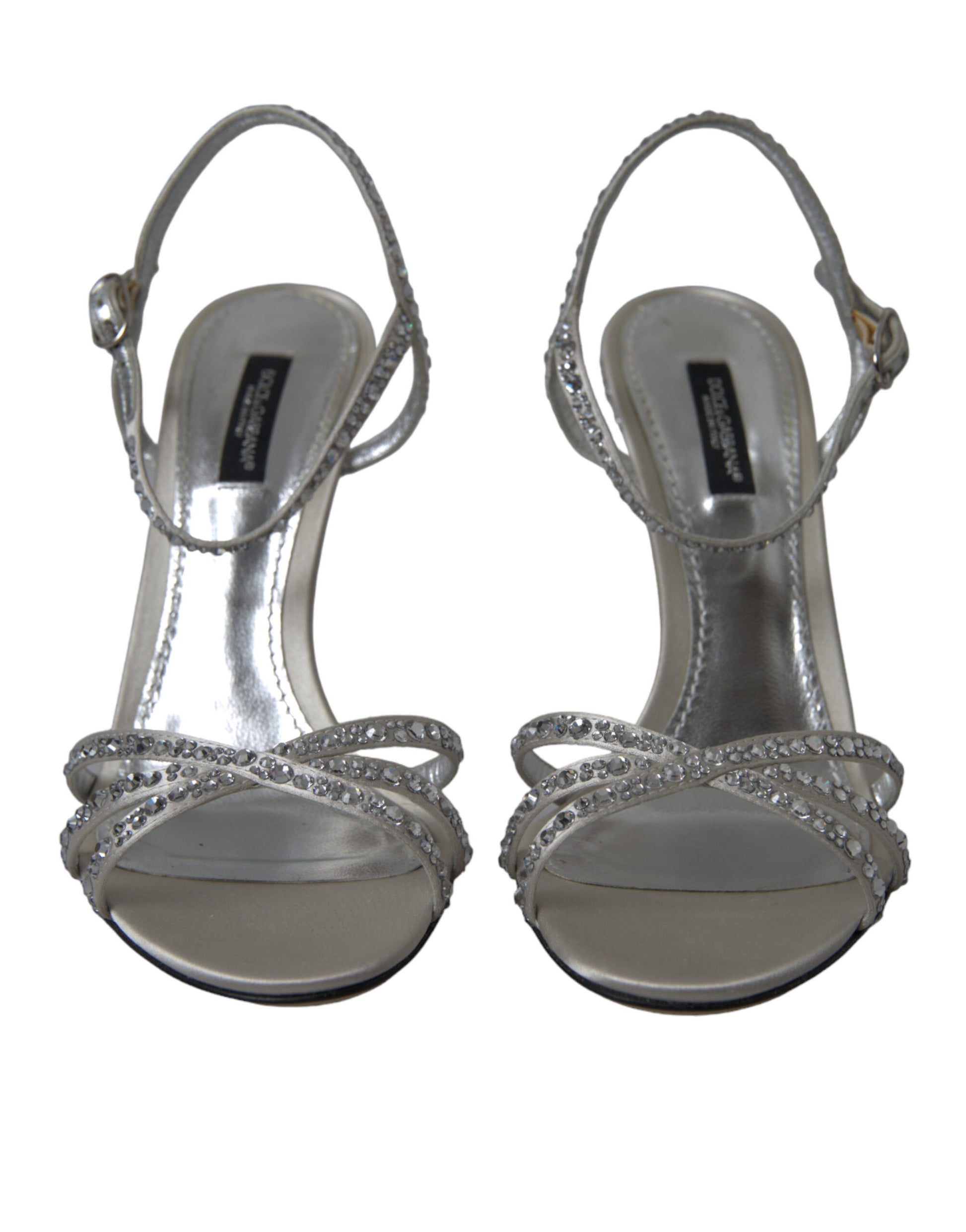 Dolce & Gabbana Silver Crystal Ankle Strap Sandals Shoes Curated Luxury Accessories by Orvyn