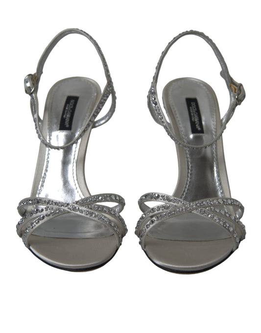 Dolce & Gabbana Silver Crystal Ankle Strap Sandals Shoes Curated Luxury Accessories by Orvyn