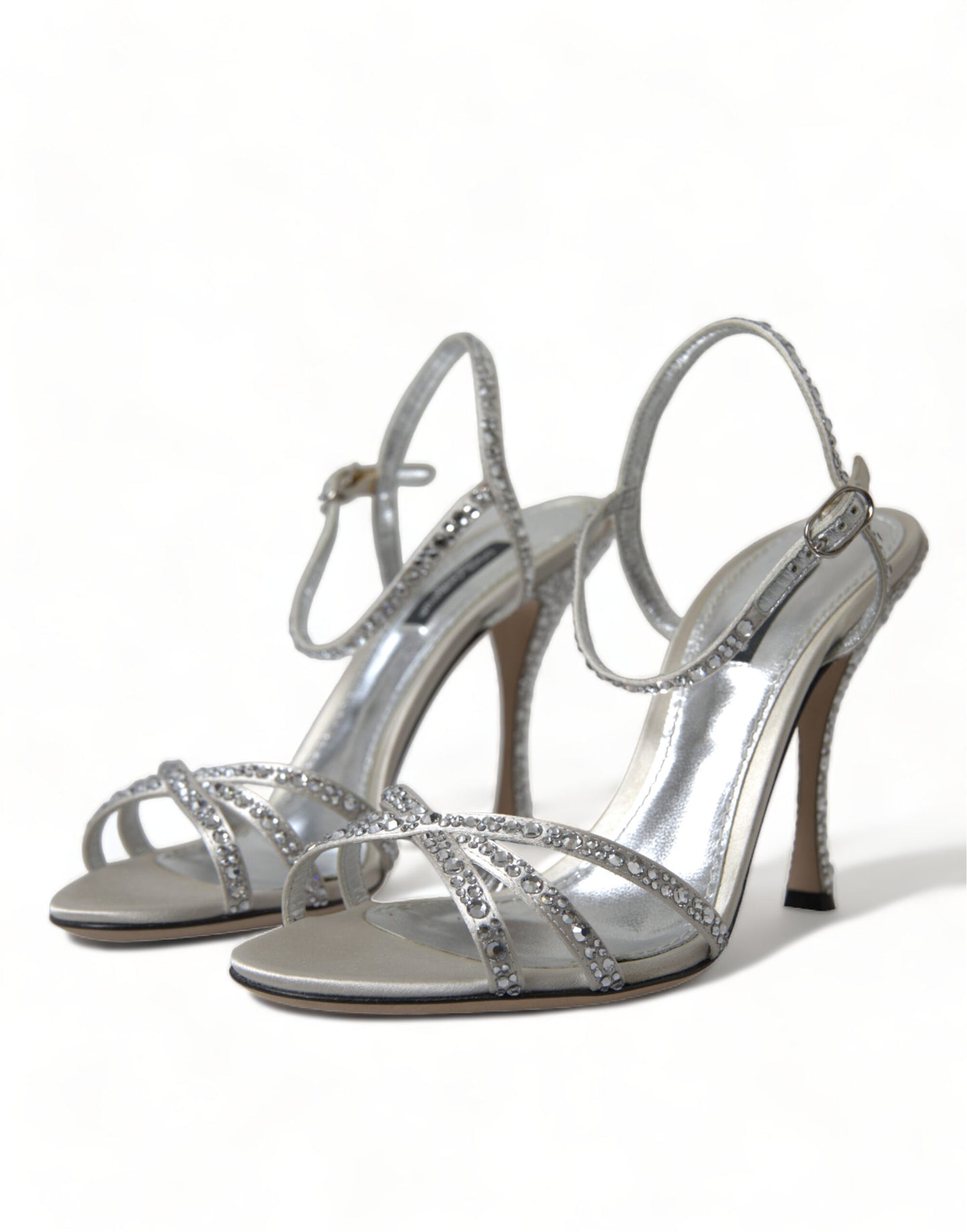 Dolce & Gabbana Silver Crystal Ankle Strap Sandals Shoes Curated Luxury Accessories by Orvyn