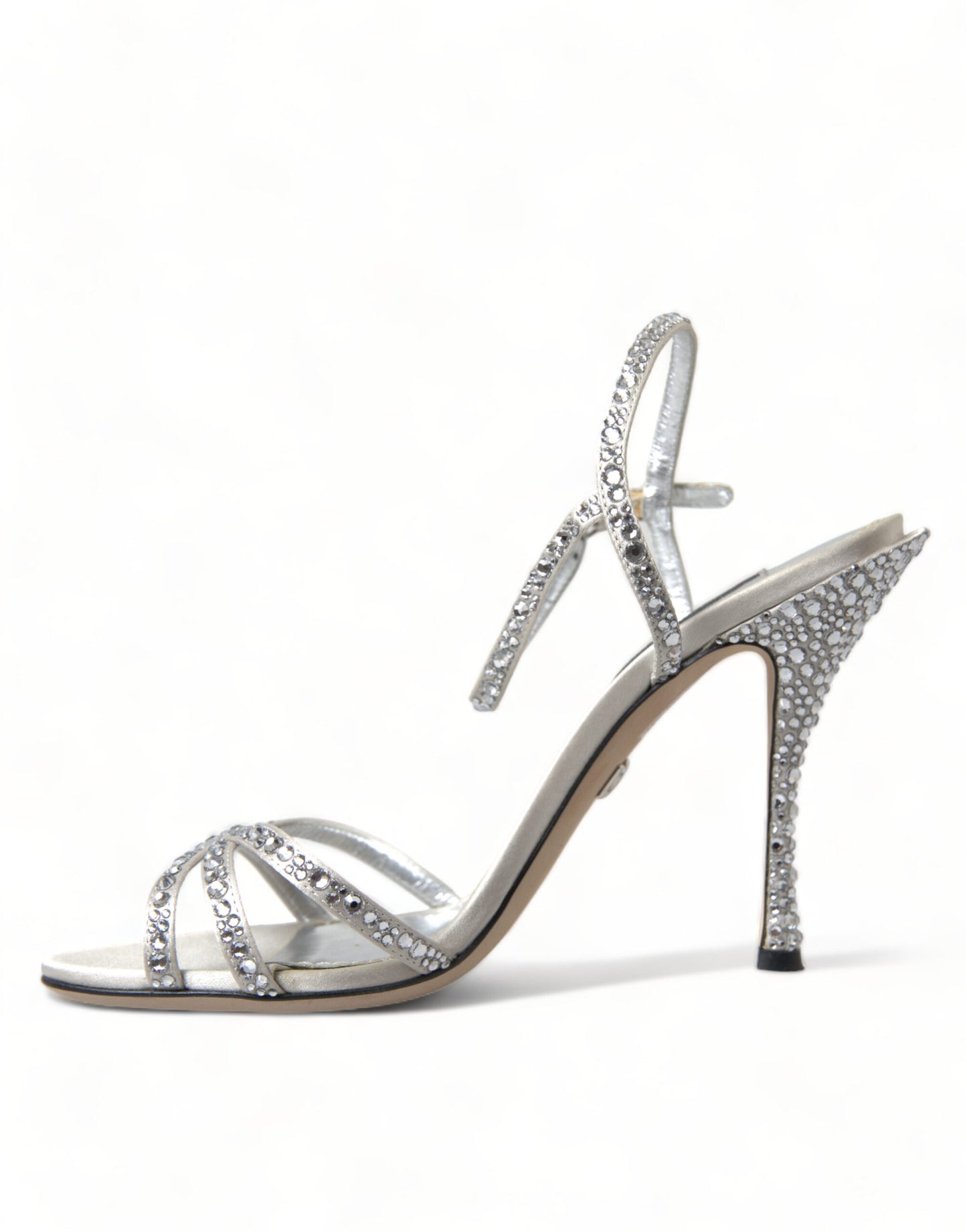Dolce & Gabbana Silver Crystal Ankle Strap Sandals Shoes Curated Luxury Accessories by Orvyn
