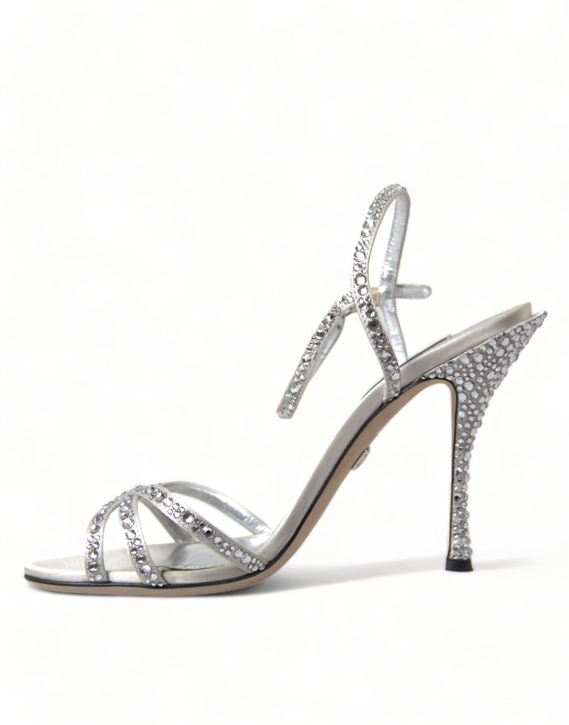 Dolce & Gabbana Silver Crystal Ankle Strap Sandals Shoes Curated Luxury Accessories by Orvyn