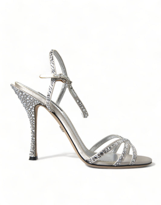Dolce & Gabbana Silver Crystal Ankle Strap Sandals Shoes Curated Luxury Accessories by Orvyn