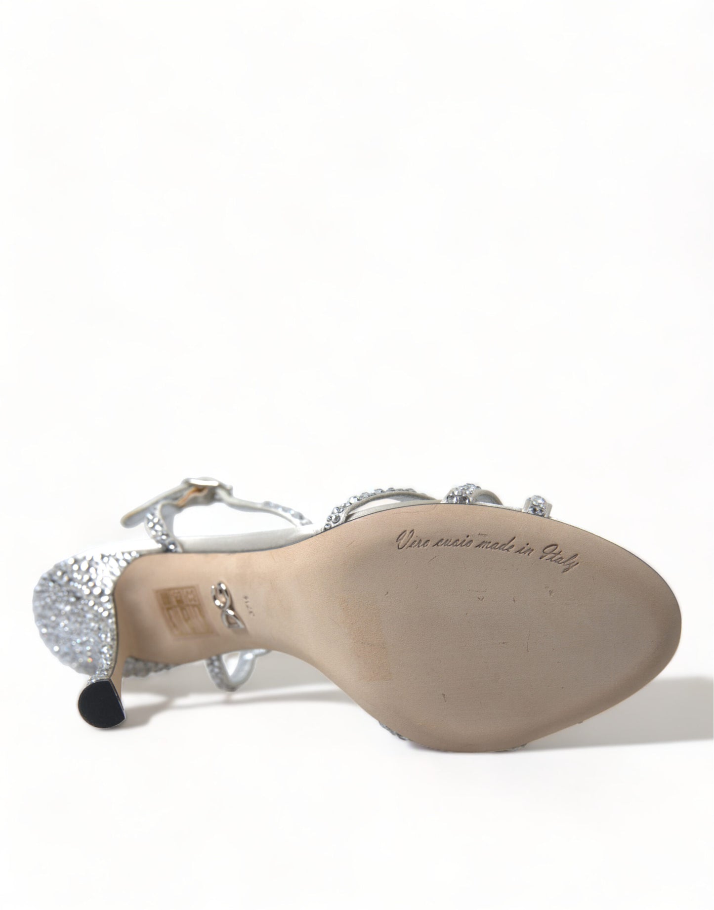 Dolce & Gabbana Silver Crystal Ankle Strap Sandals Shoes Curated Luxury Accessories by Orvyn