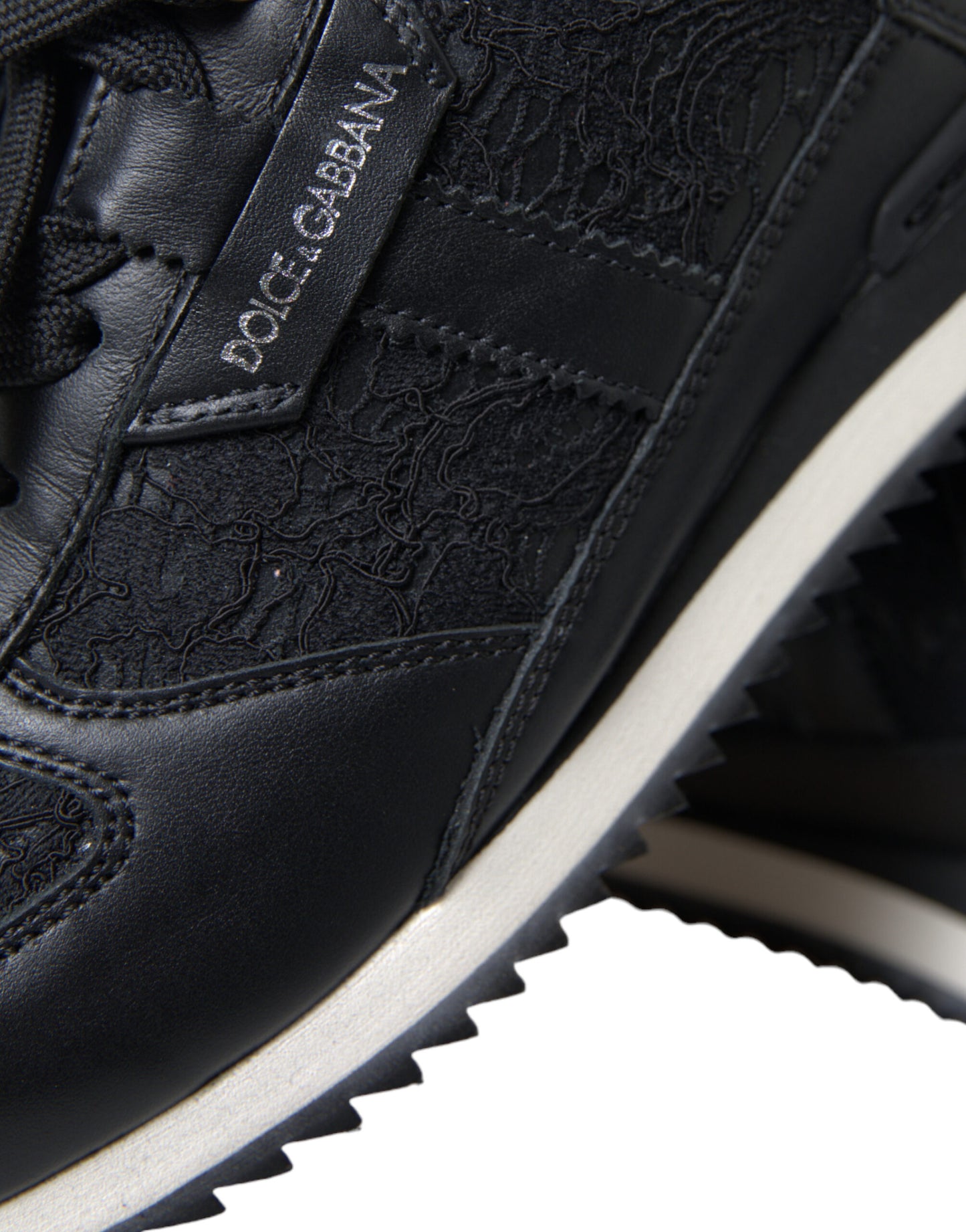 Dolce & Gabbana Black Floral Lace Leather Sneakers Shoes Curated Luxury Accessories by Orvyn
