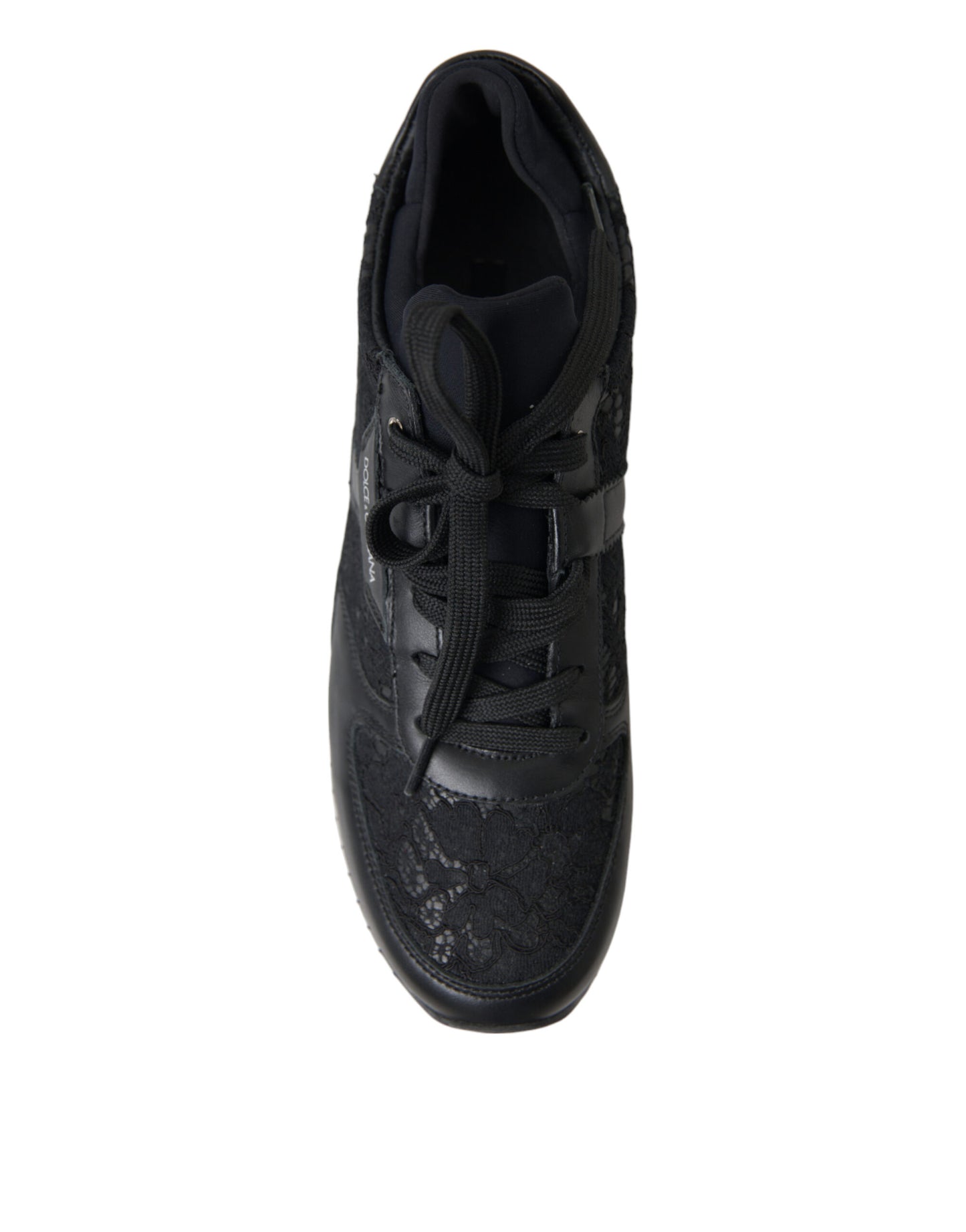 Dolce & Gabbana Black Floral Lace Leather Sneakers Shoes Curated Luxury Accessories by Orvyn