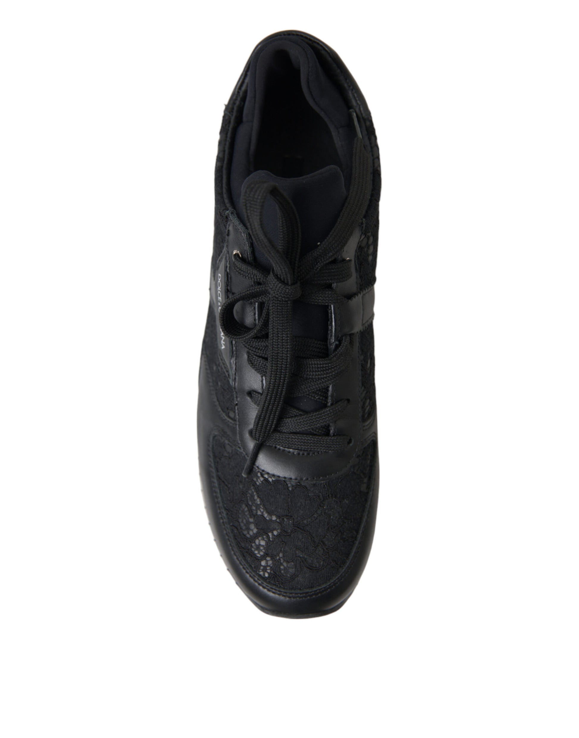Dolce & Gabbana Black Floral Lace Leather Sneakers Shoes Curated Luxury Accessories by Orvyn
