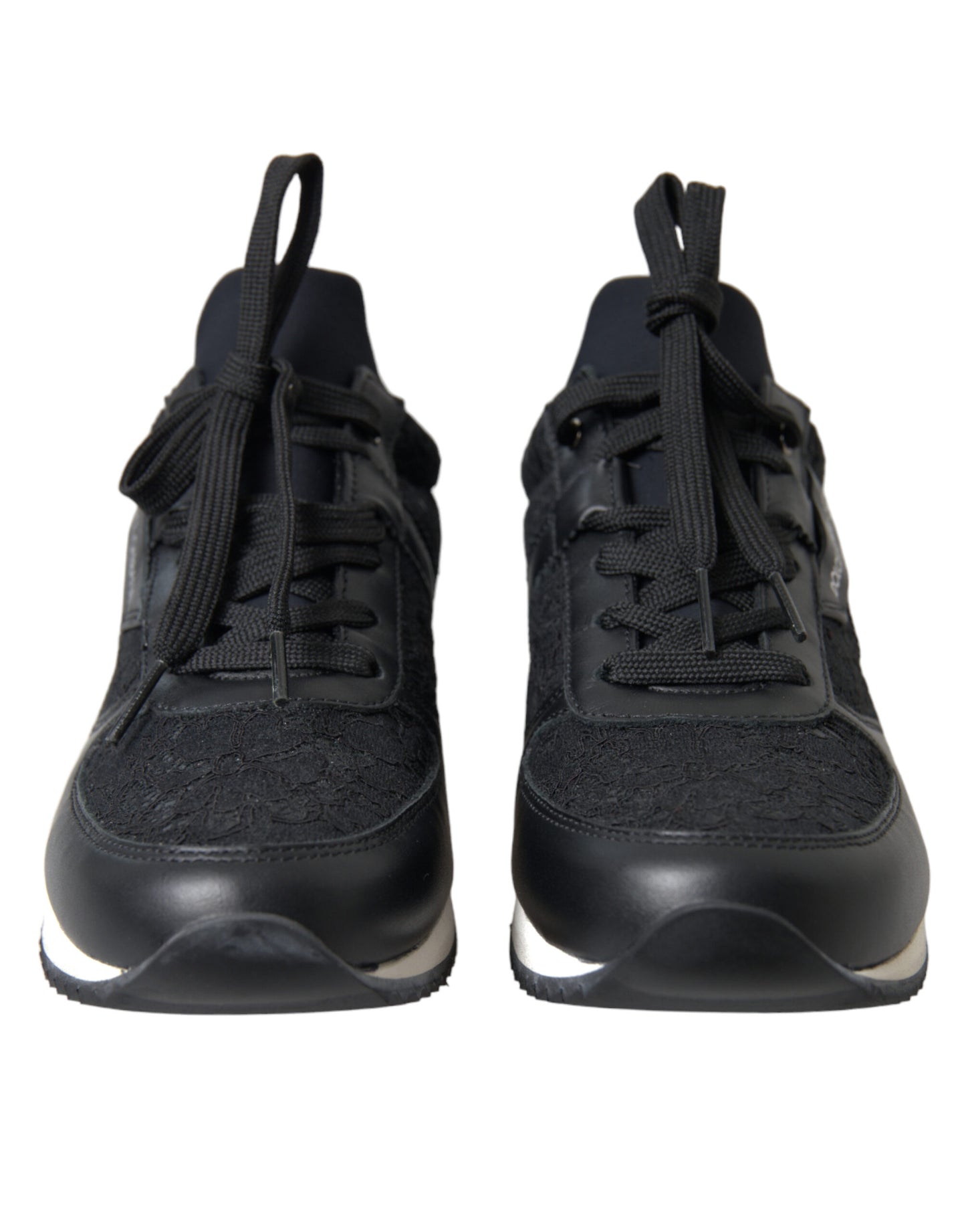 Dolce & Gabbana Black Floral Lace Leather Sneakers Shoes Curated Luxury Accessories by Orvyn