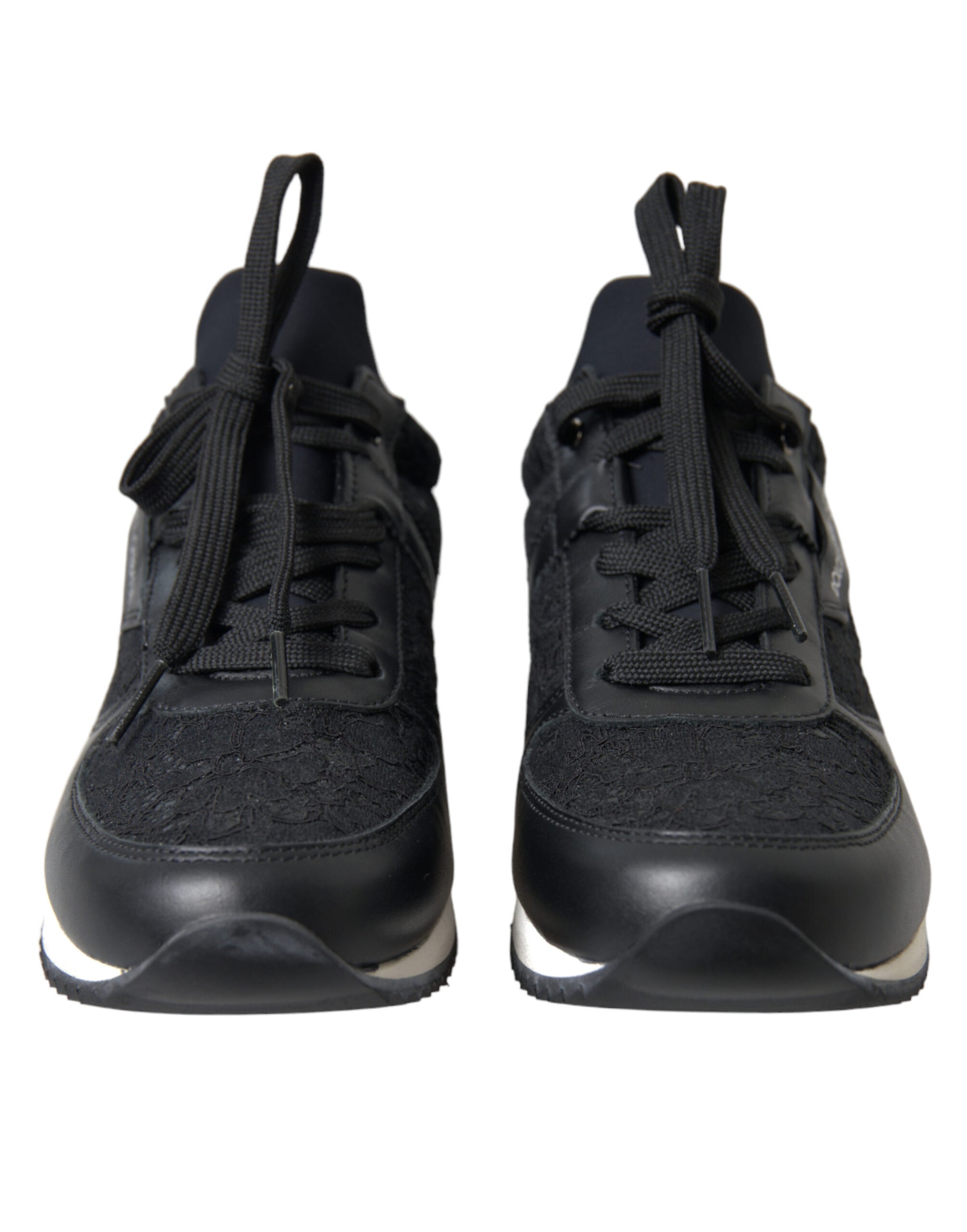 Dolce & Gabbana Black Floral Lace Leather Sneakers Shoes Curated Luxury Accessories by Orvyn