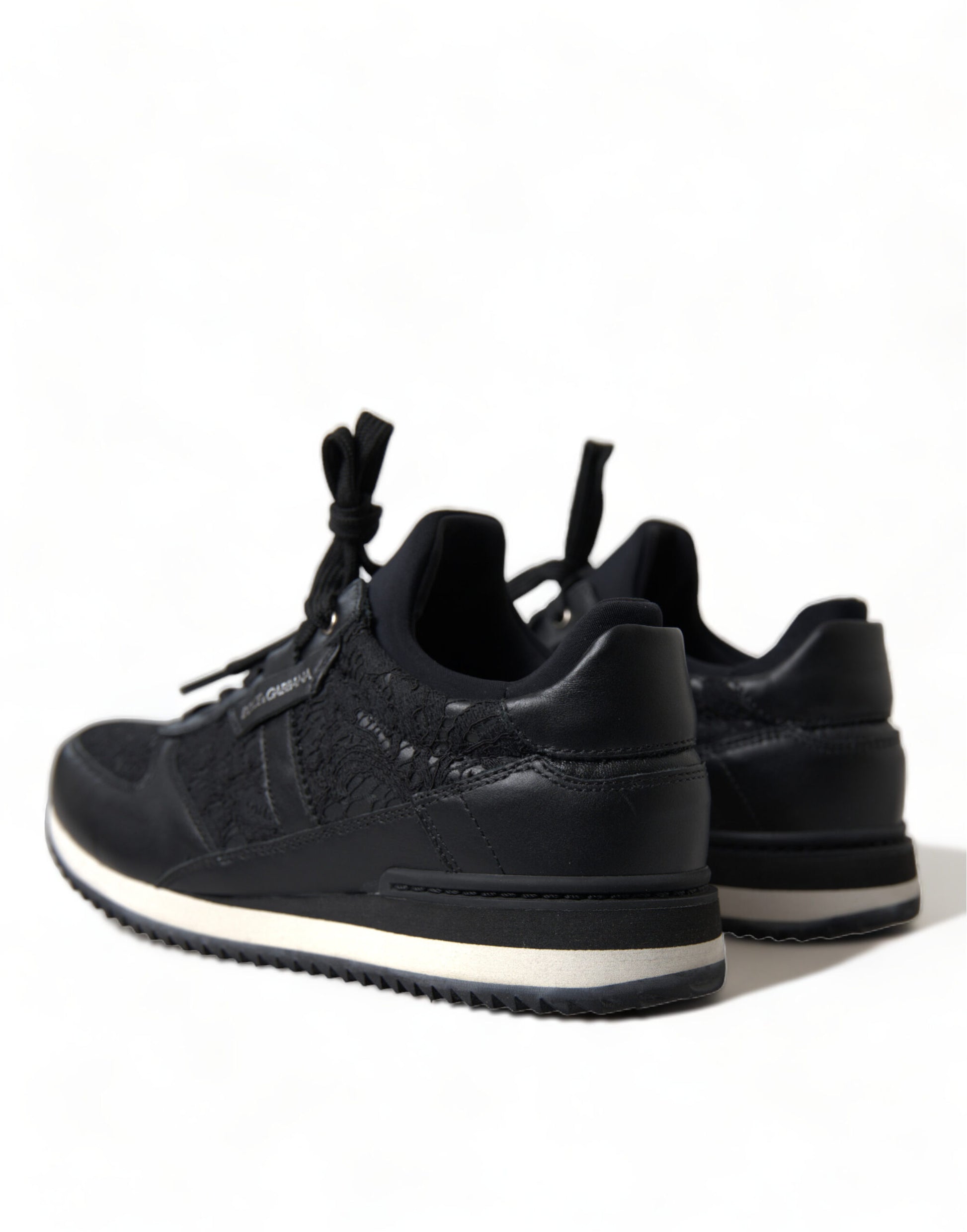 Dolce & Gabbana Black Floral Lace Leather Sneakers Shoes Curated Luxury Accessories by Orvyn